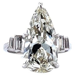Mid Century 5.06 Carats Pear Shape Cut Diamond Platinum Engagement Ring