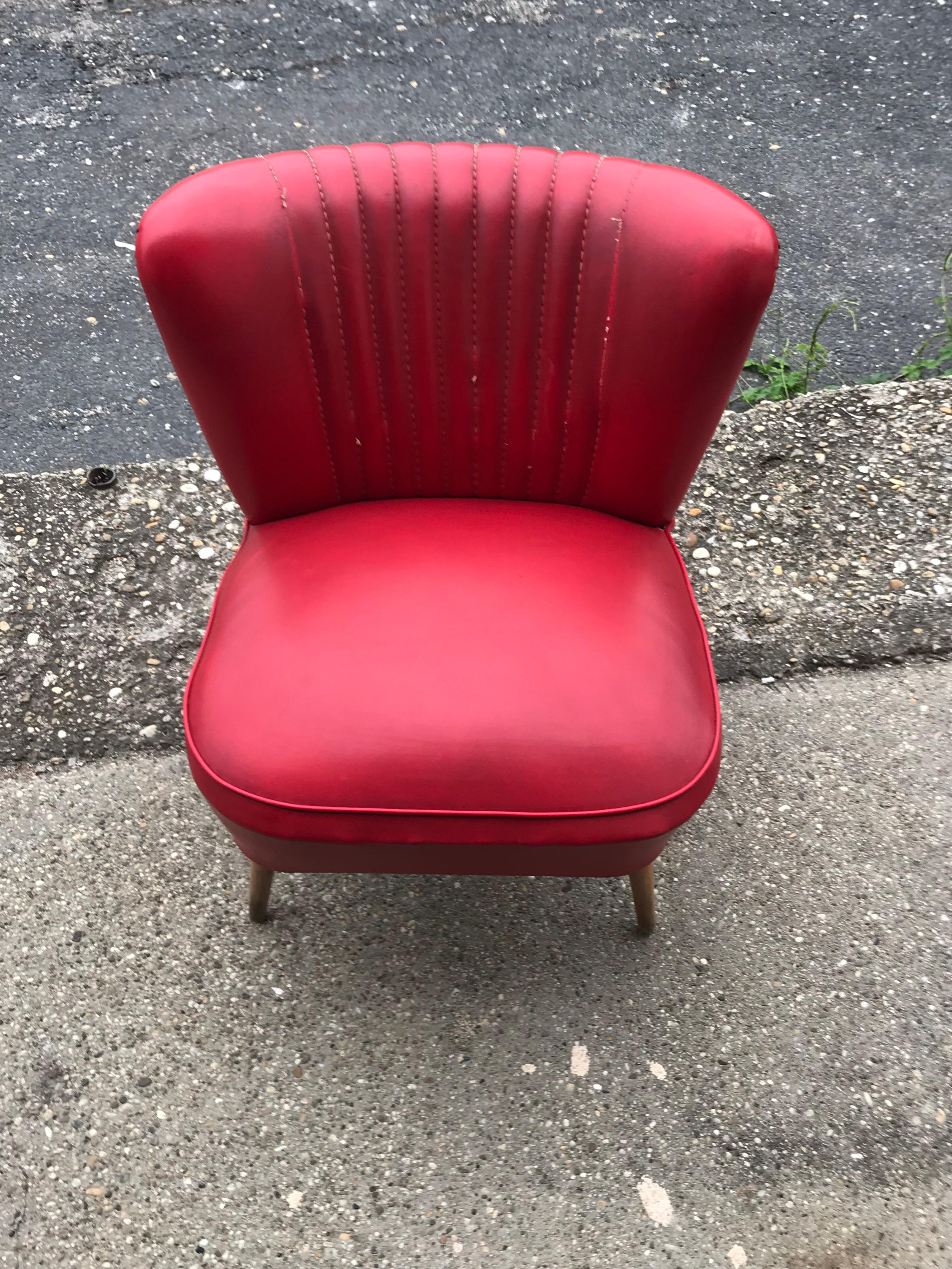Mid-Century Modern Mid Century 1950s-1960s Original Red Cocktail Chair Armchair For Sale