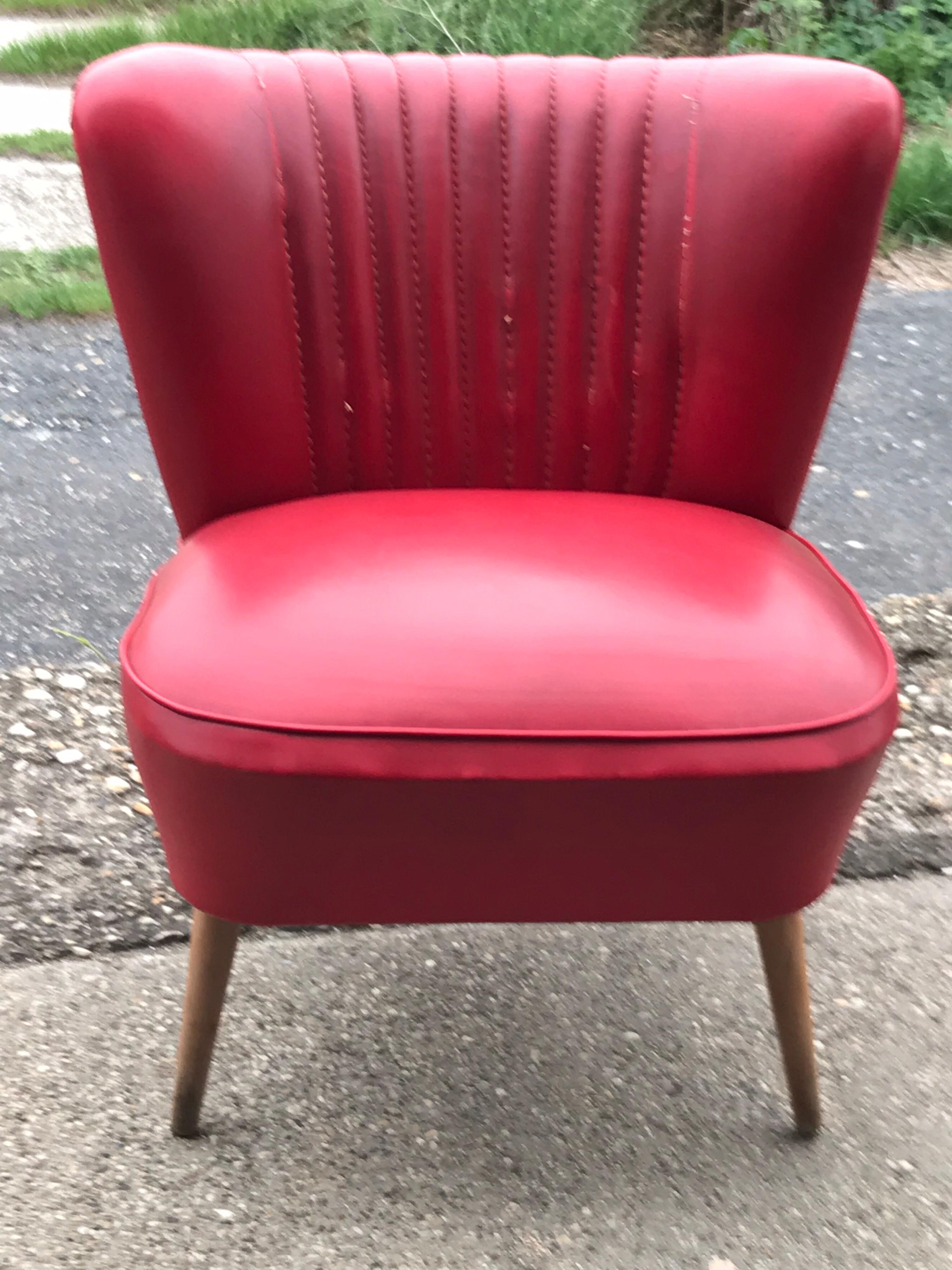 Mid-20th Century Mid Century 1950s-1960s Original Red Cocktail Chair Armchair For Sale