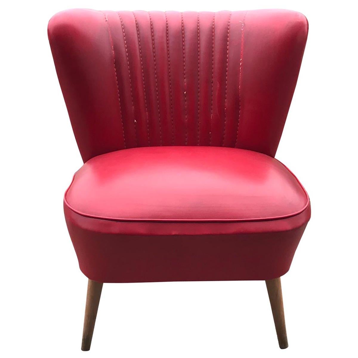 Mid Century 1950s-1960s Original Red Cocktail Chair Armchair For Sale