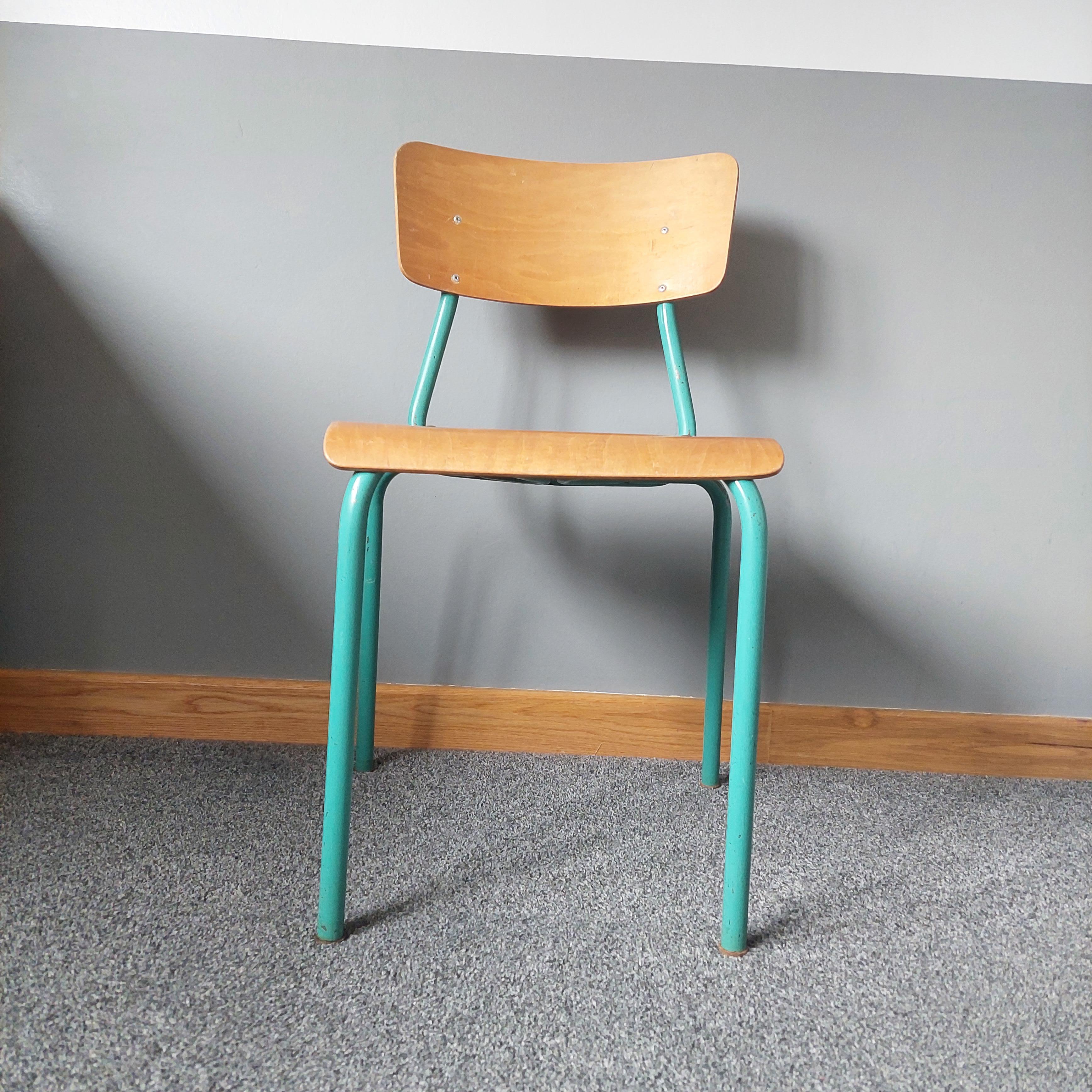 European Midcentury 50s Industrial School Adult Size Chair Metal and Plywood Vintage Ret