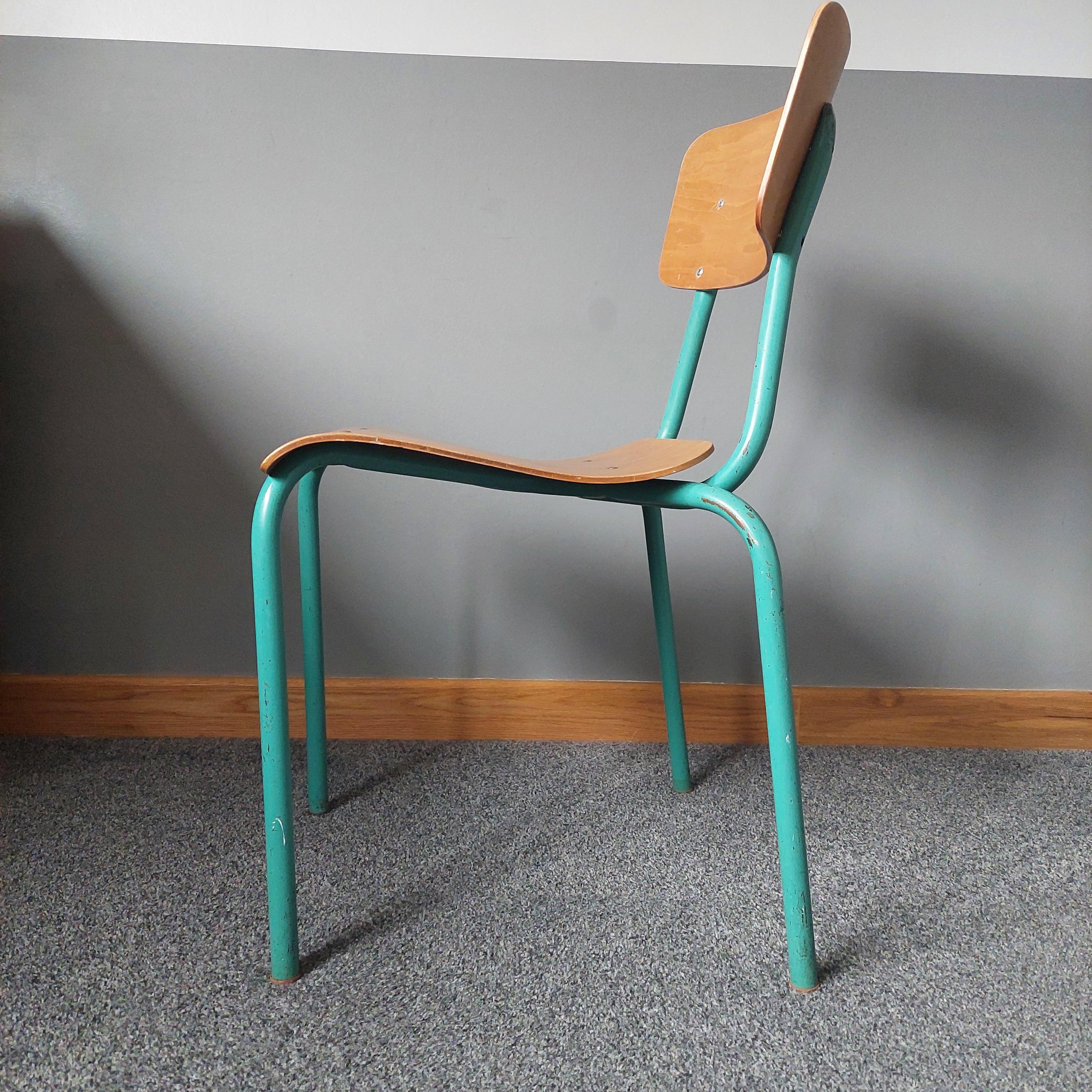 Midcentury 50s Industrial School Adult Size Chair Metal and Plywood Vintage Ret In Good Condition In Leamington Spa, GB