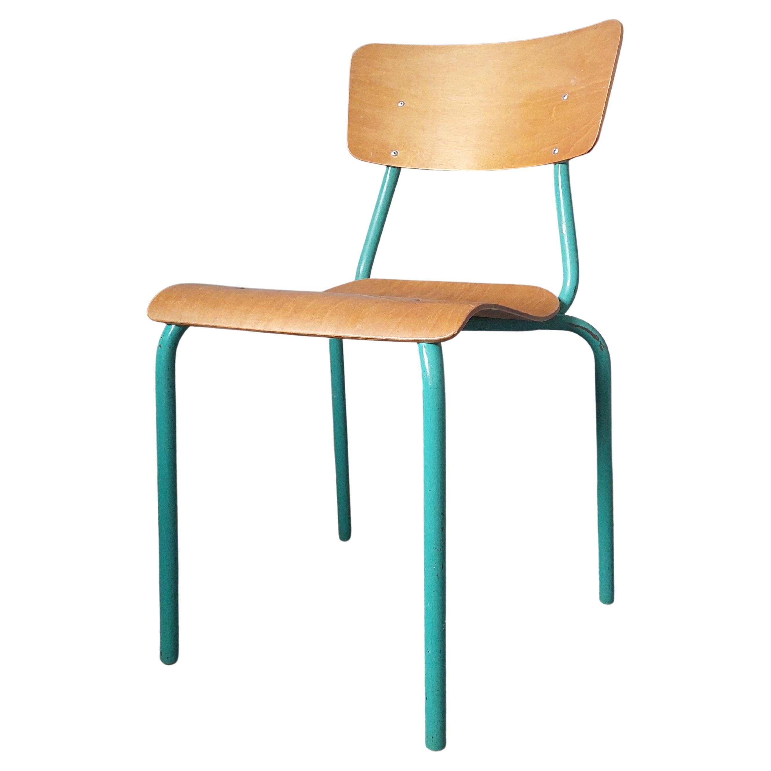 Industrieller Erwachsenen-Stuhl aus Metall und Sperrholz, Mid-Century 50er Jahre