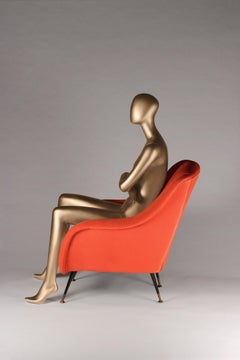 Midcentury 1950s Style Italian Lounge Chair Sophia in Orange