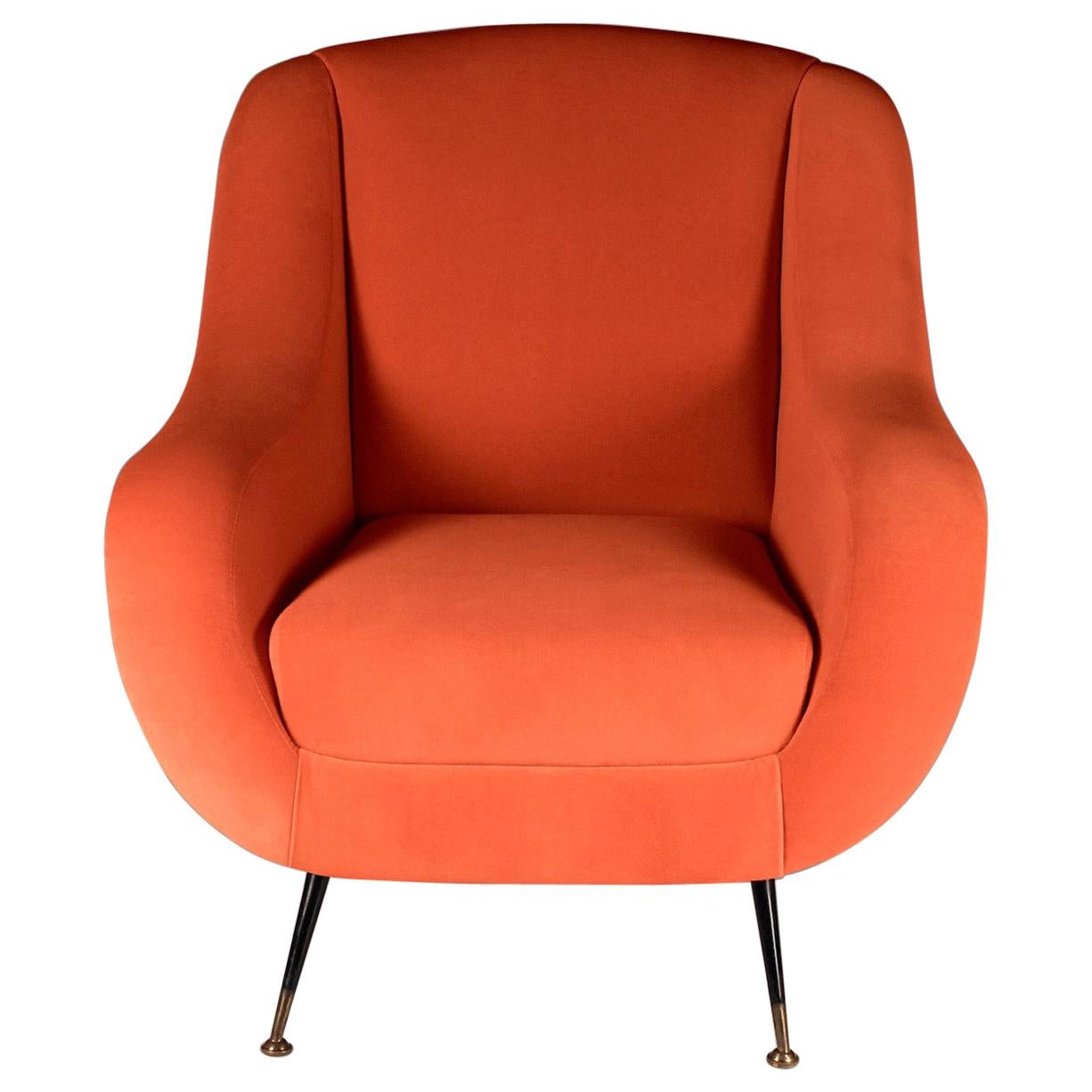 Midcentury 1950s Style Italian Lounge Chair Sophia in Orange