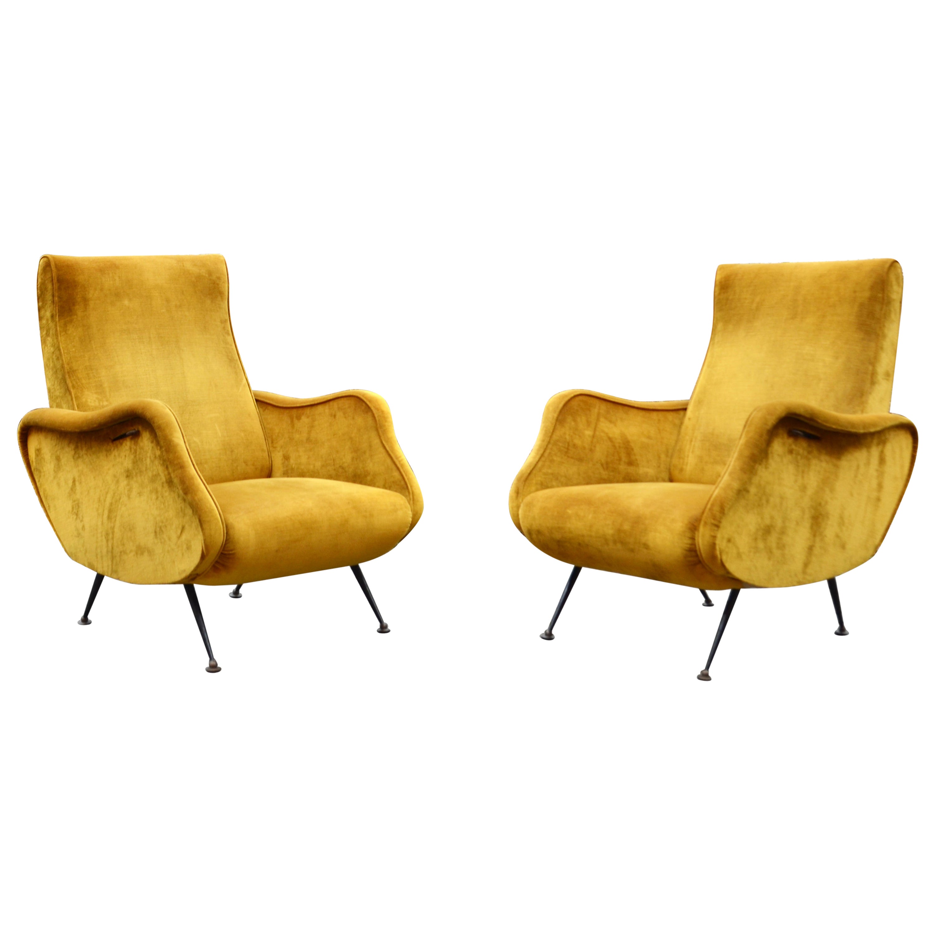 Ensemble de 2 fauteuils de salon inclinables réglables, Italie, milieu des années 50 en vente