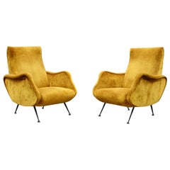 Vintage Mid Century 50ties Italy Adjustable Reclining Armchair Lounge Chairs Set of 2