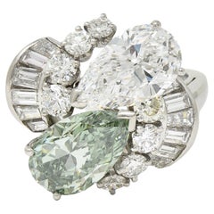 Mid-Century 5.13 CTW Fancy Green Diamond Platinum Toi-Et-Moi Bypass Vintage Ring