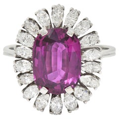 Mid-Century 5.14 CTW Ruby Diamond 18 Karat White Gold Vintage Halo Ring GIA