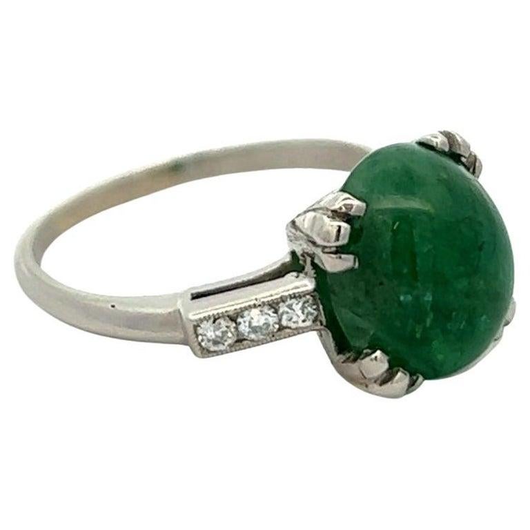 Women's or Men's Midcentury 5.15 Carats Emerald Diamond Platinum Ring