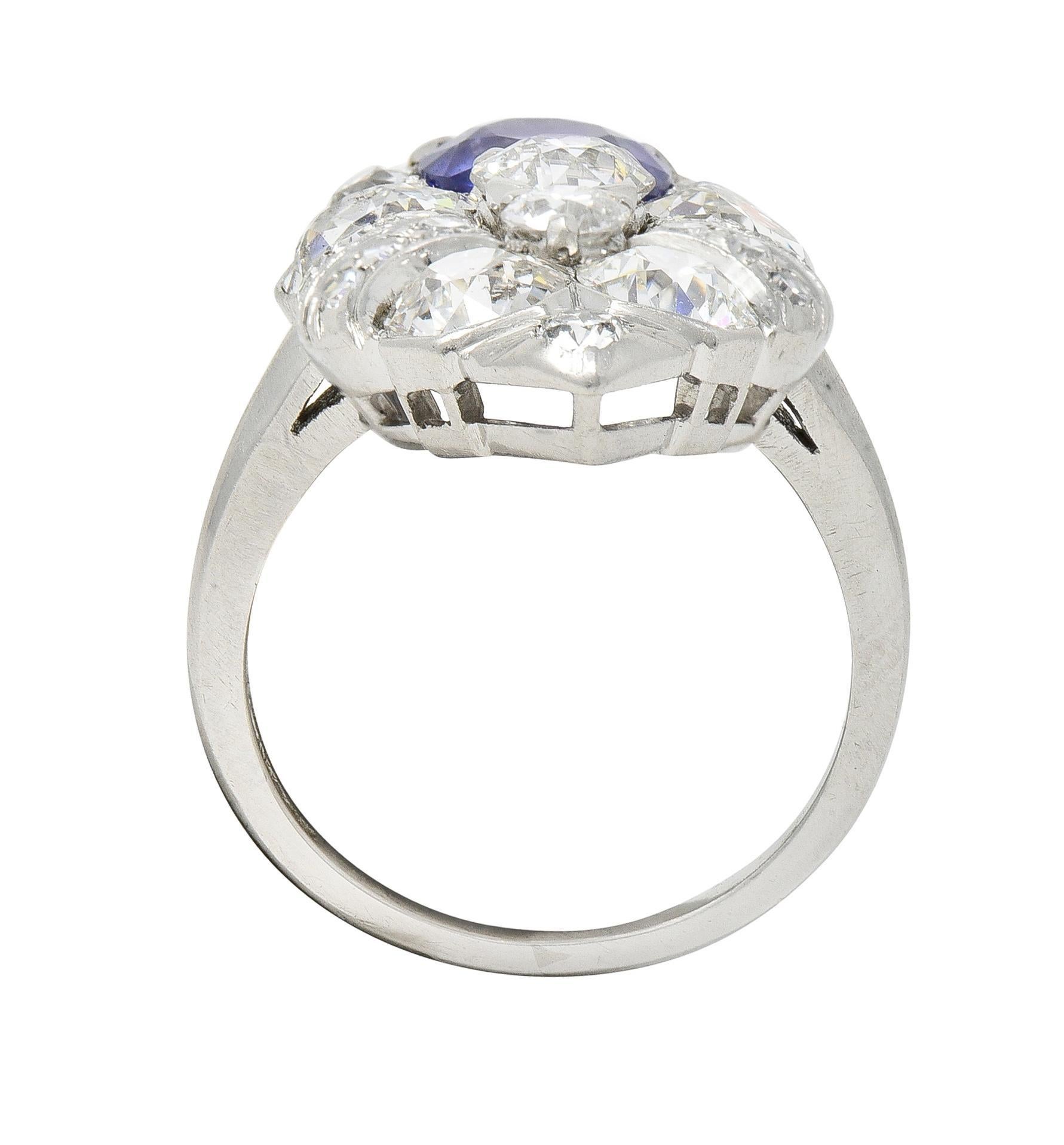Mid-Century 5.15 CTW Sapphire Diamond Platinum Foliate Vintage Dinner Ring For Sale 6