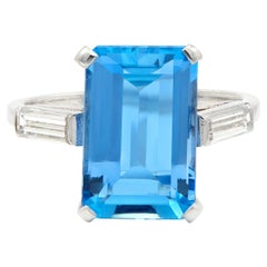 Mid-Century 5.25 CTW Aquamarine Diamond Platinum Vintage Cocktail Ring
