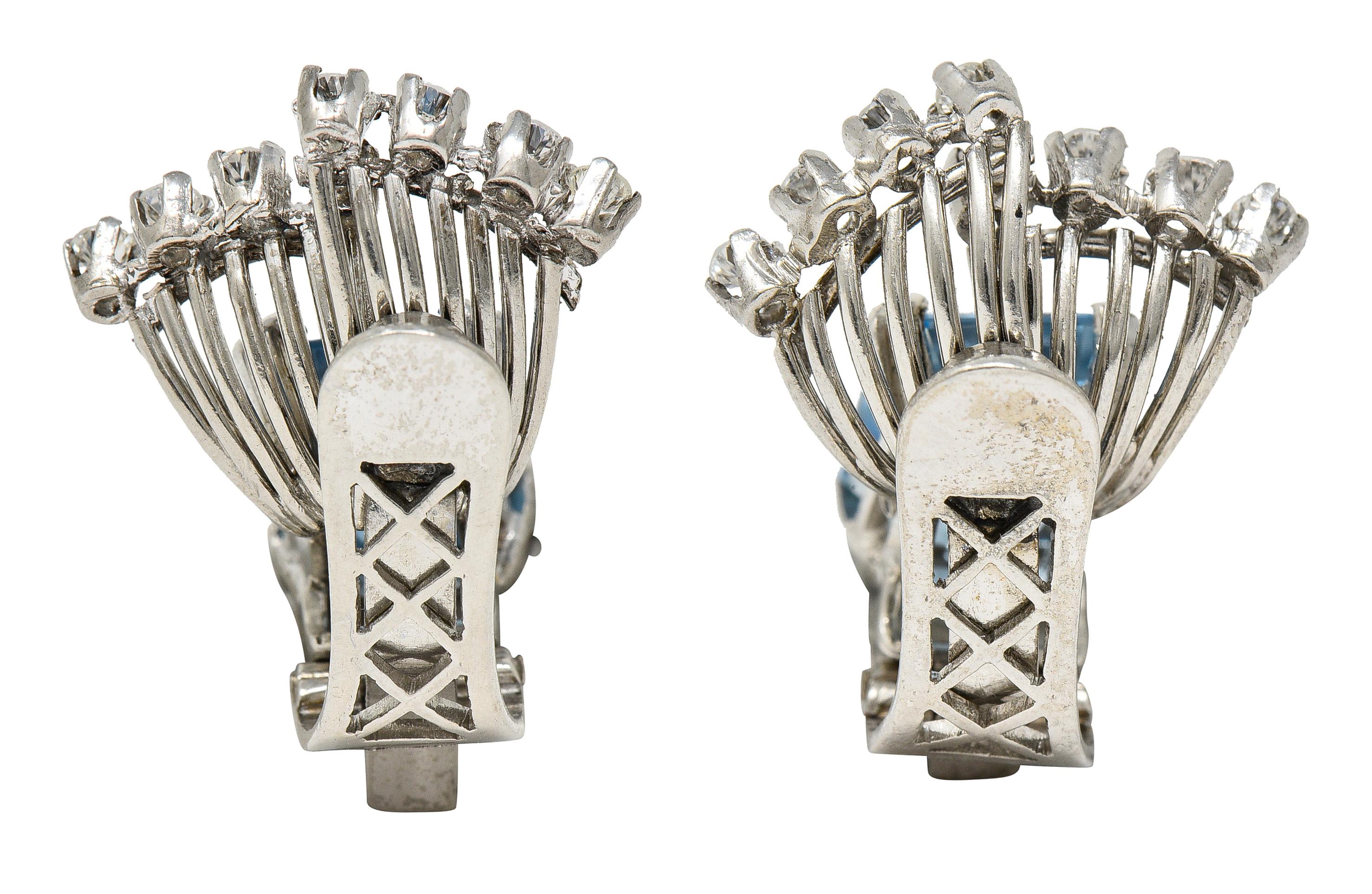 Mid-Century 5,26 CTW Aquamarin-Diamant-Platin-Ohrclip-Ohrringe für Damen oder Herren im Angebot