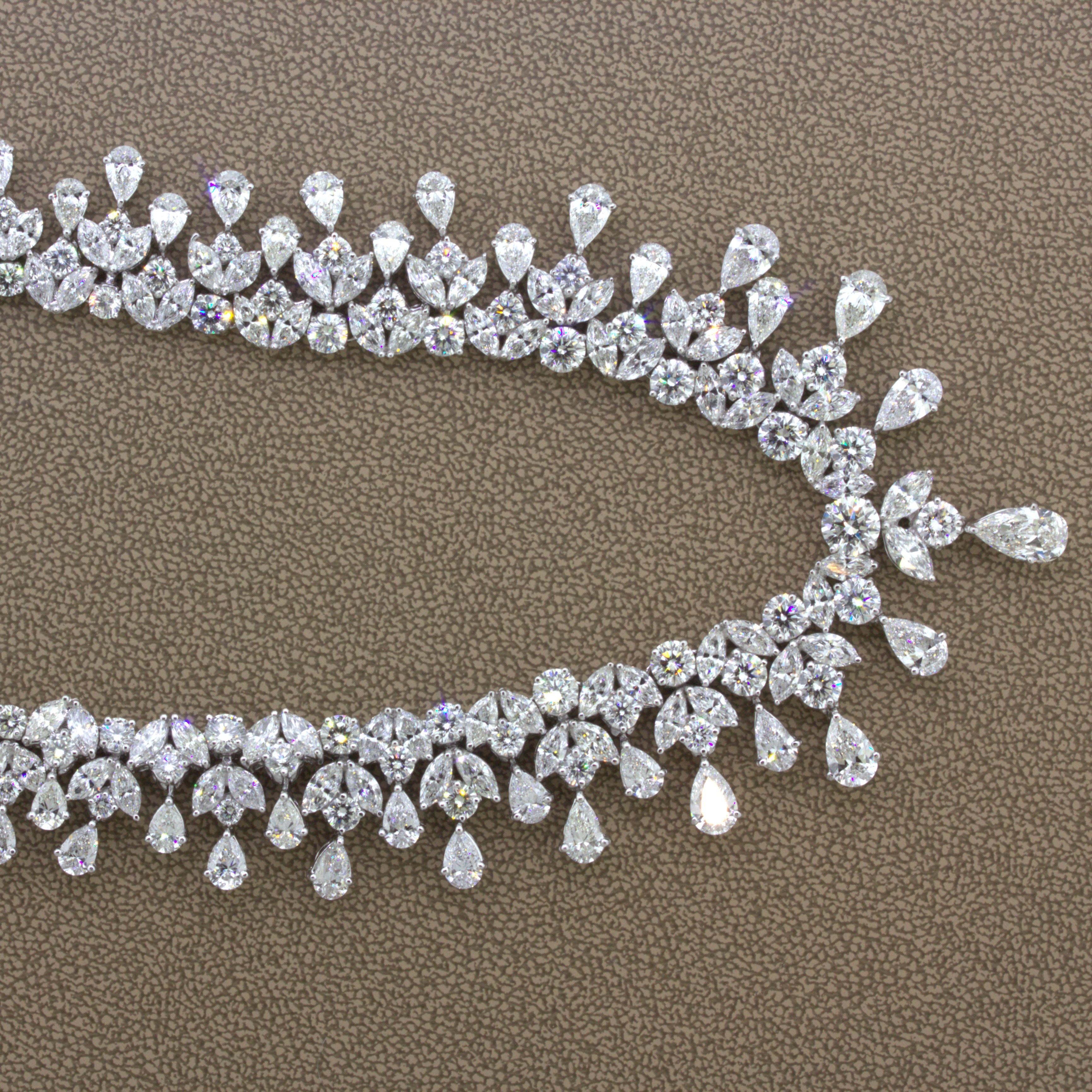 Mid-Century 54 Carat Diamond Drop Platinum Bib Necklace For Sale 3