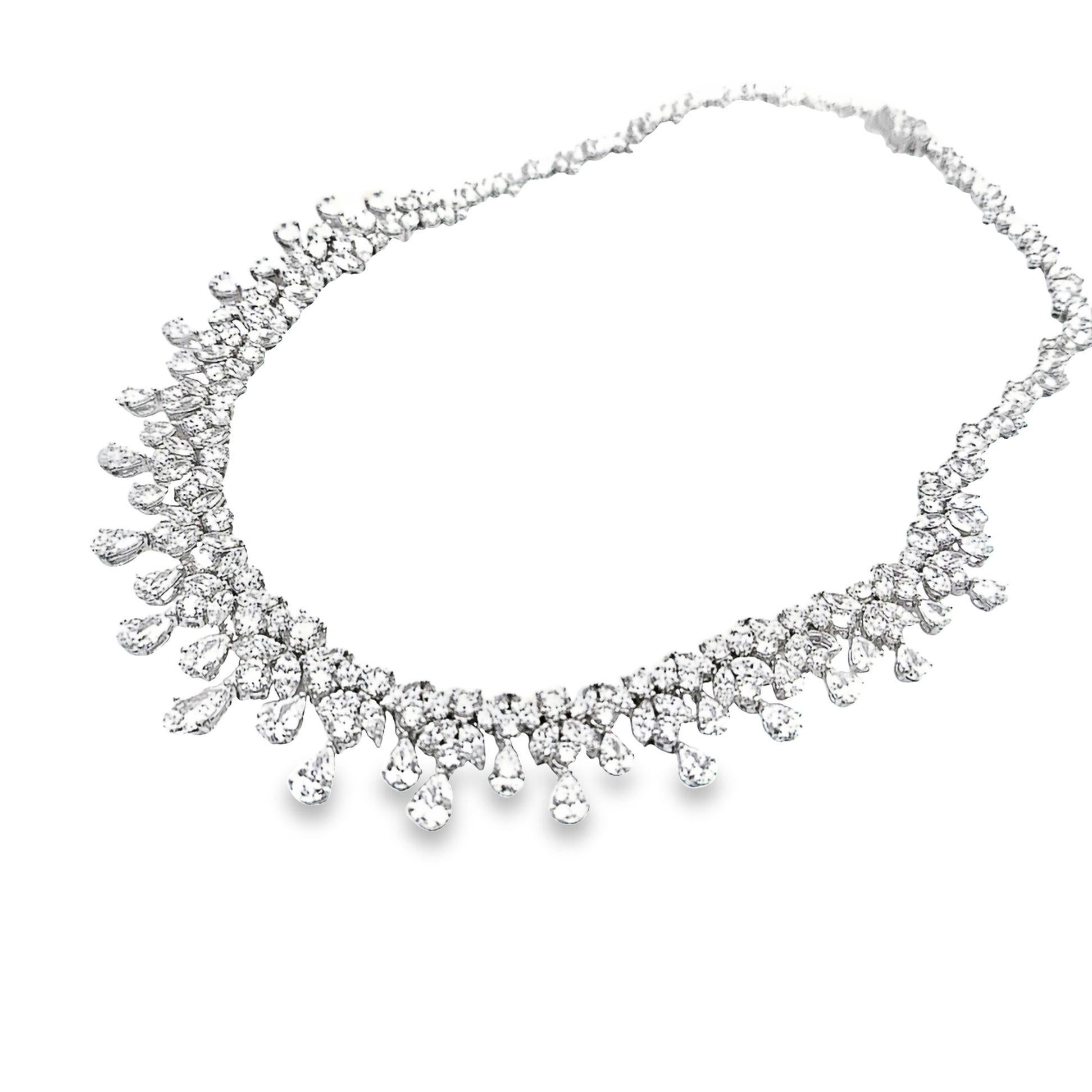 Mid-Century 54 Carat Diamond Drop Platinum Bib Necklace In New Condition For Sale In Beverly Hills, CA