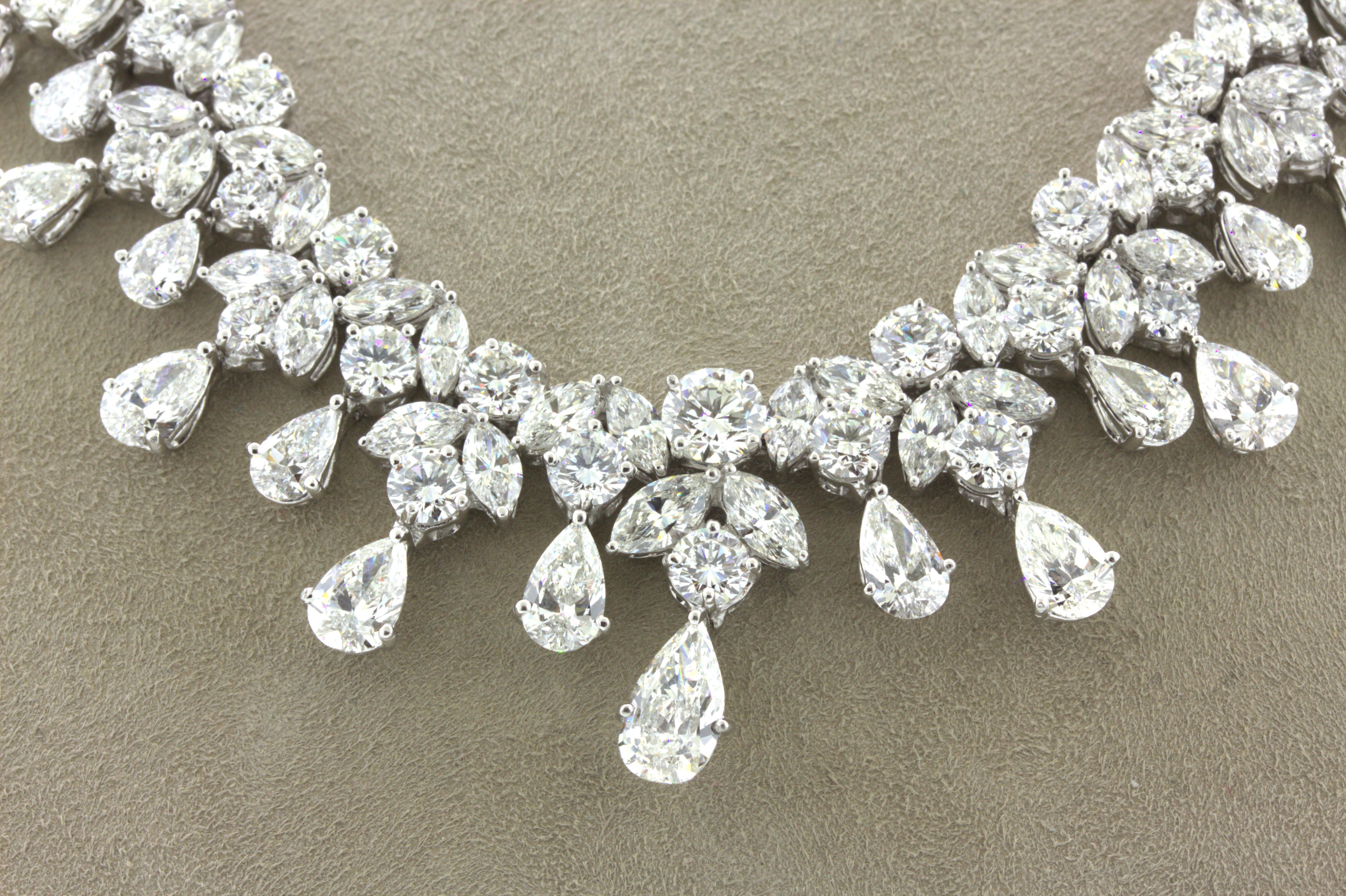 Women's Mid-Century 54 Carat Diamond Drop Platinum Bib Necklace For Sale
