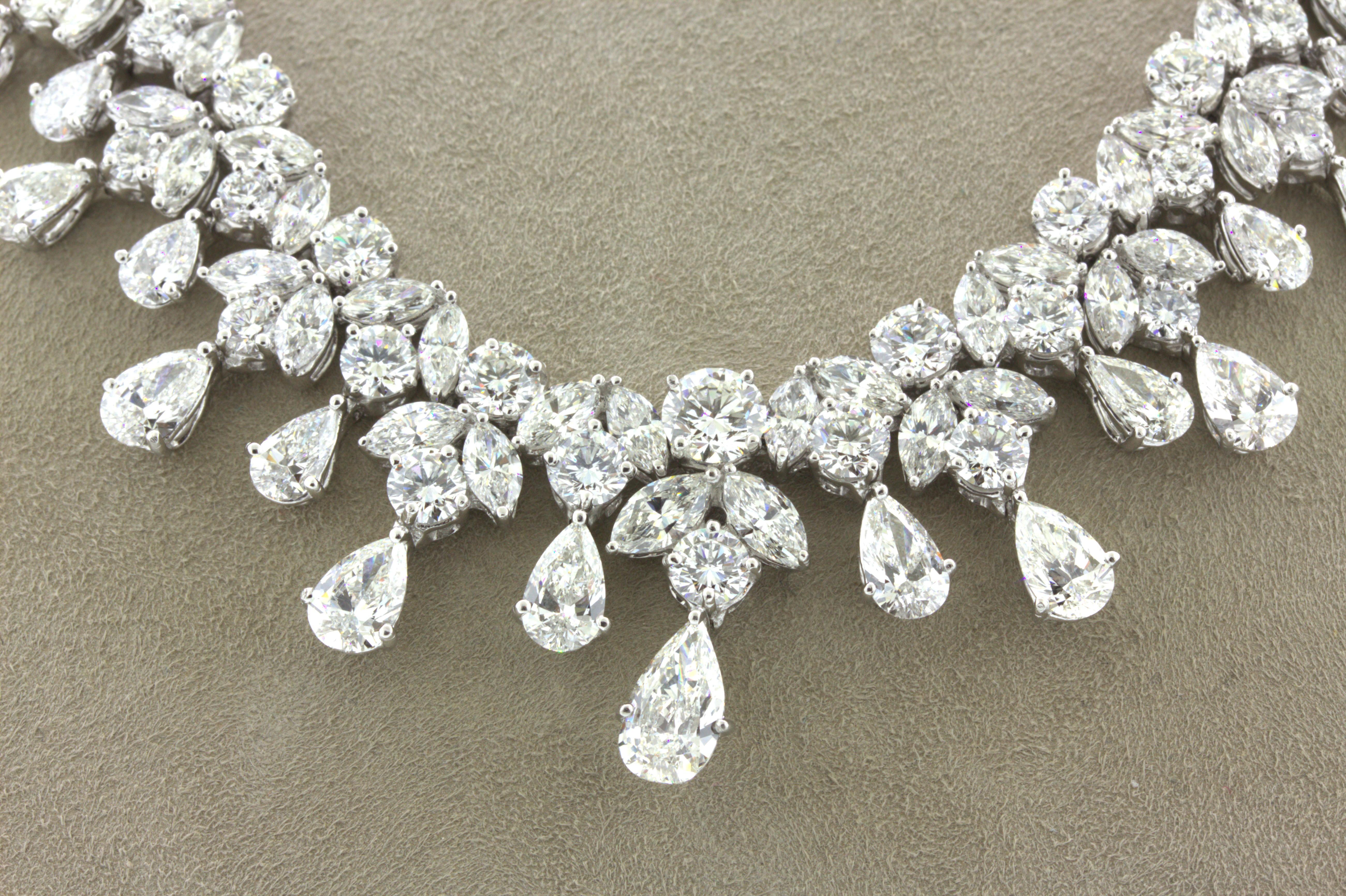 Mid-Century 54 Carat Diamond Drop Platinum Bib Necklace For Sale 4