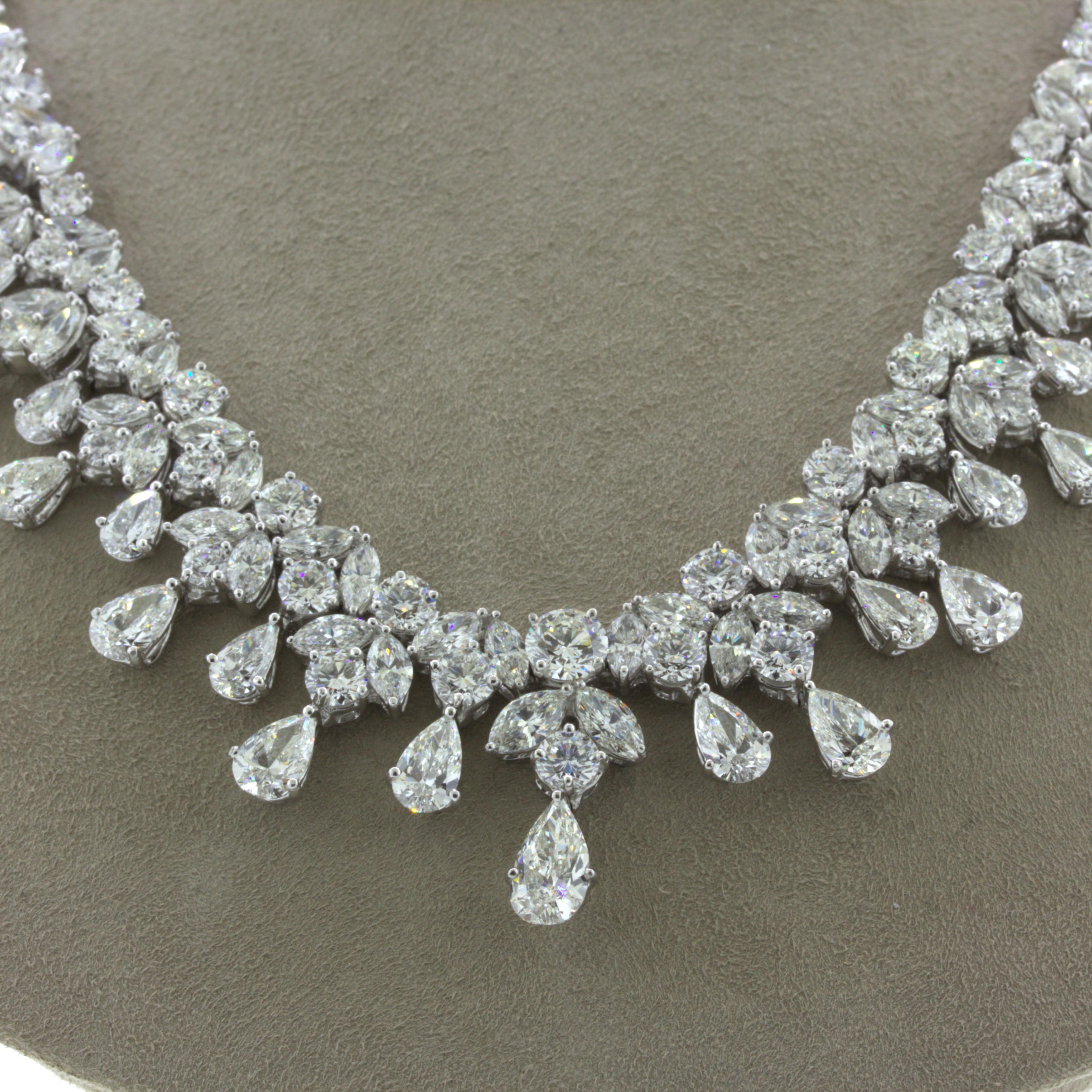 Mid-Century 54 Carat Diamond Drop Platinum Bib Necklace For Sale 1