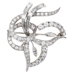 Mid Century 5.50 carat total weight diamond platinum brooch