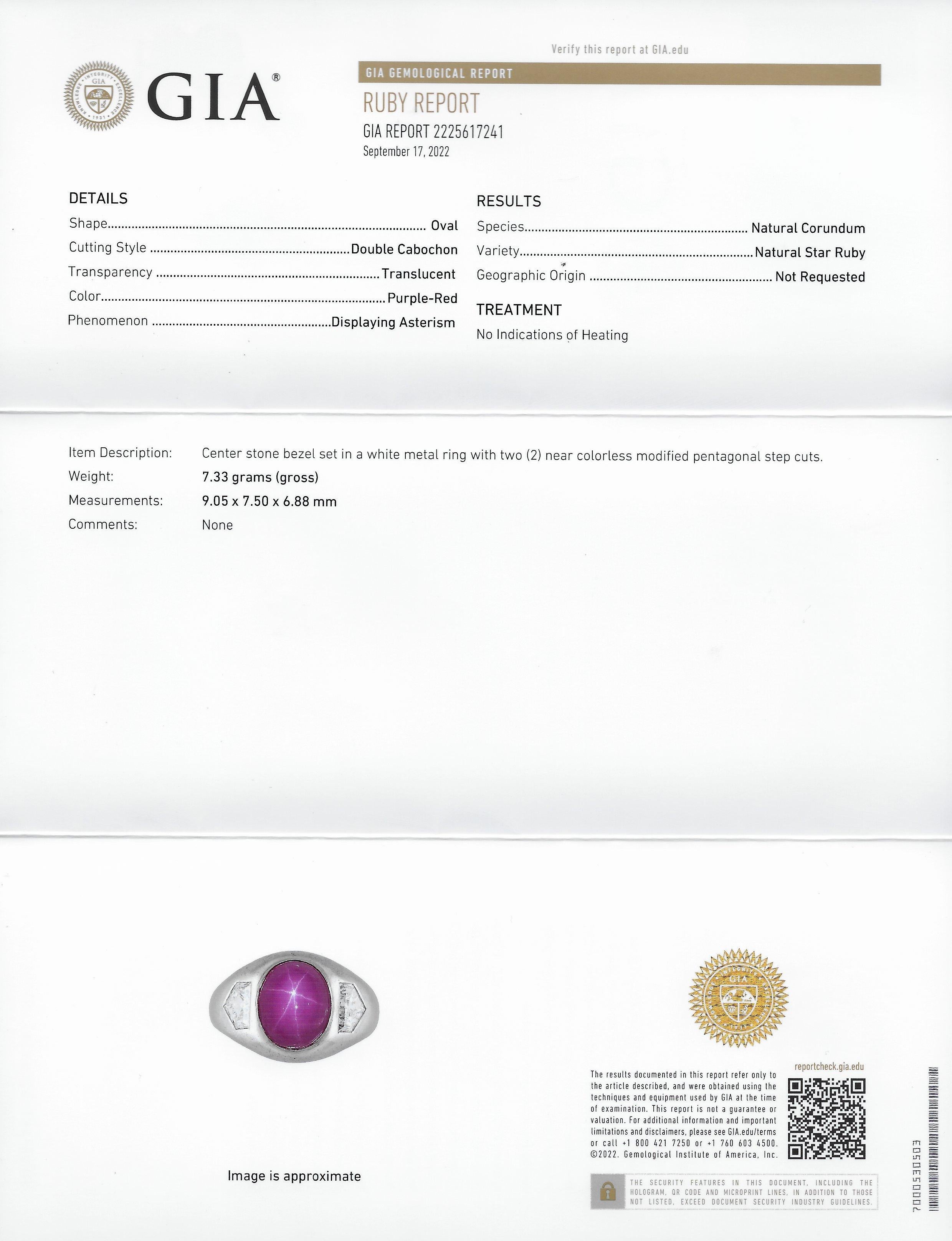 Mid-Century 5,53 Karat unbehandelter Stern-Rubin-Diamant-Platin-Ring 6