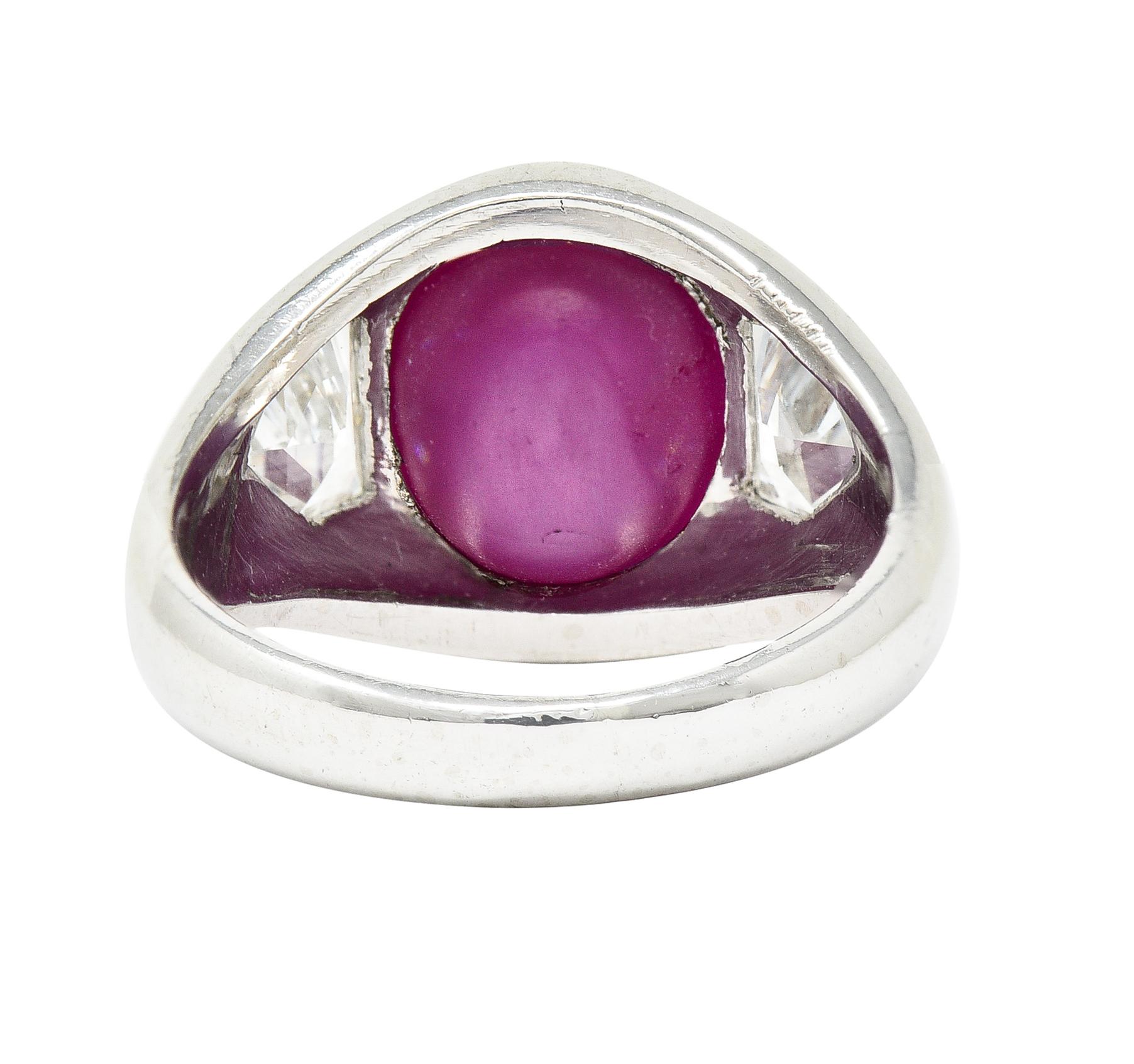 Mid-Century 5,53 Karat unbehandelter Stern-Rubin-Diamant-Platin-Ring (Ovalschliff)