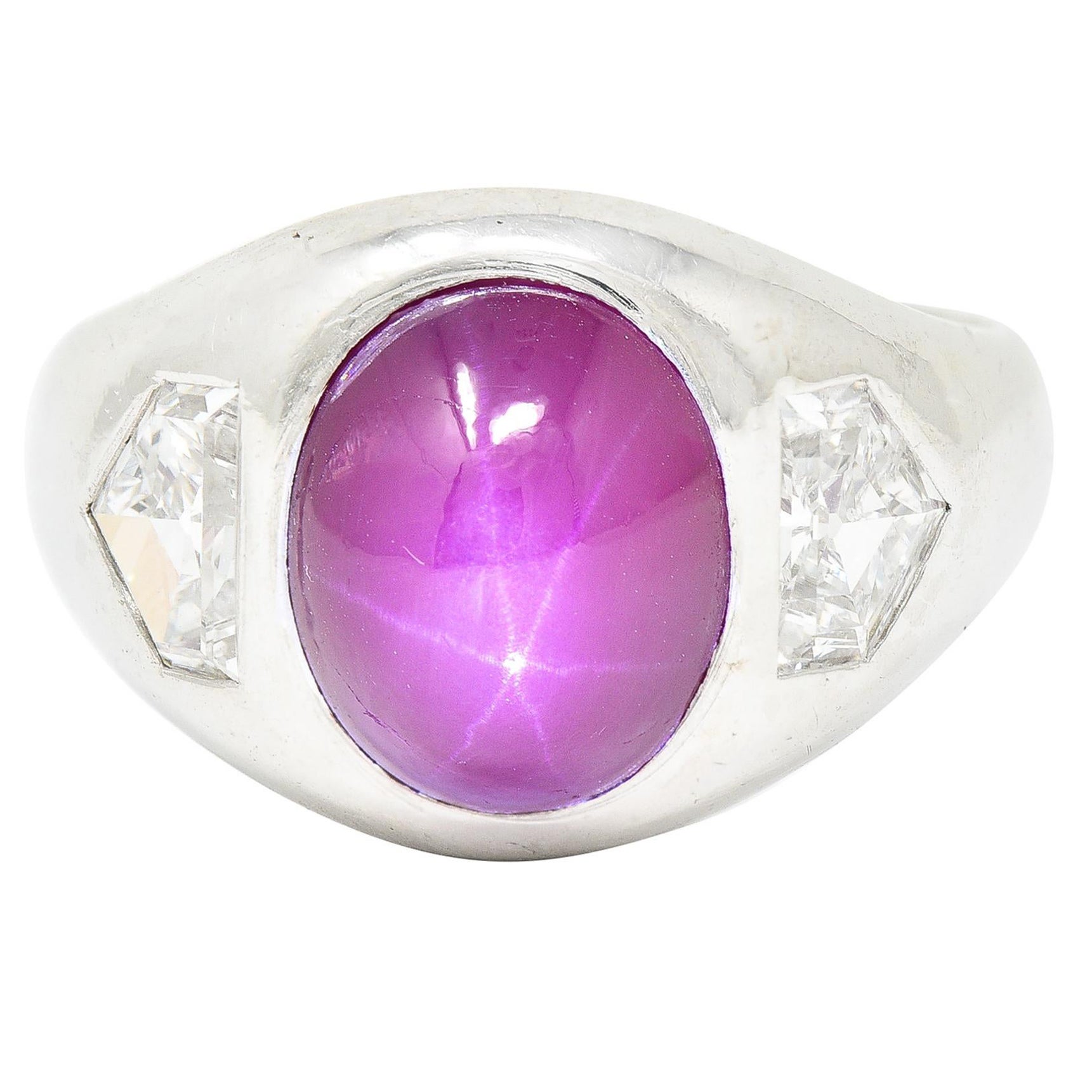 Mid-Century 5,53 Karat unbehandelter Stern-Rubin-Diamant-Platin-Ring