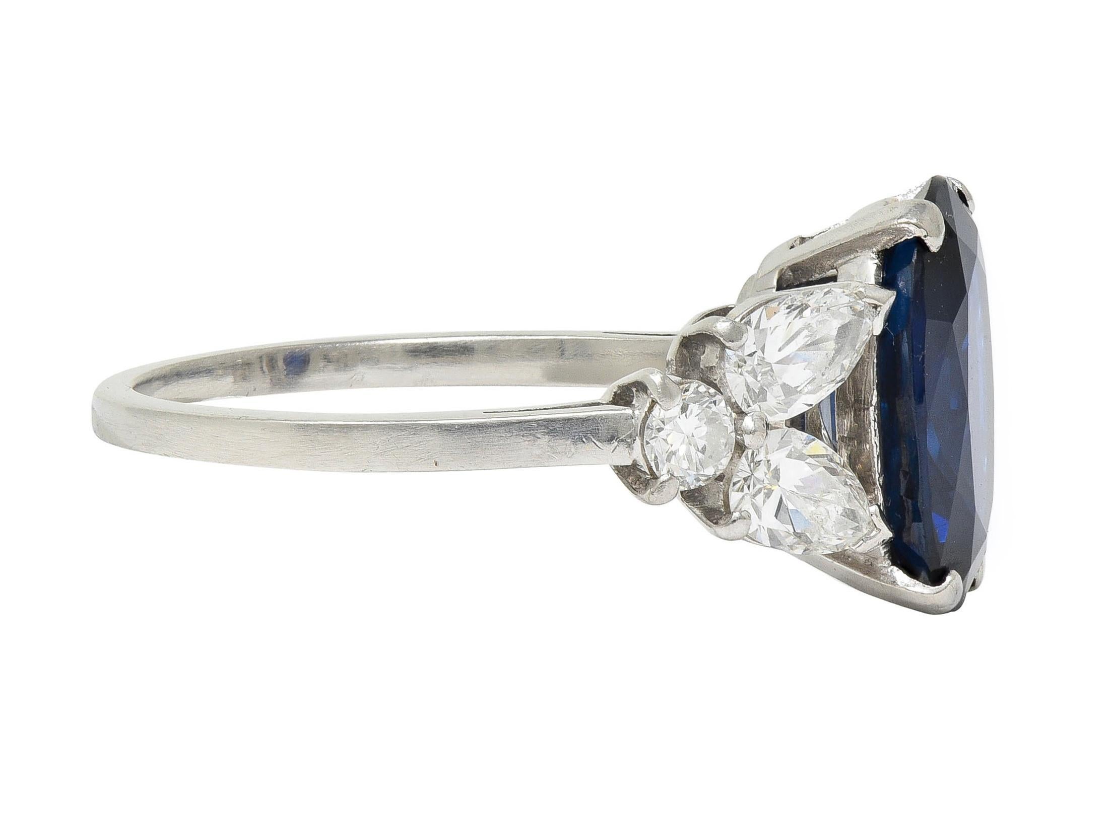 Oval Cut Mid-Century 5.60 CTW Sapphire Diamond Platinum Vintage Cluster Ring