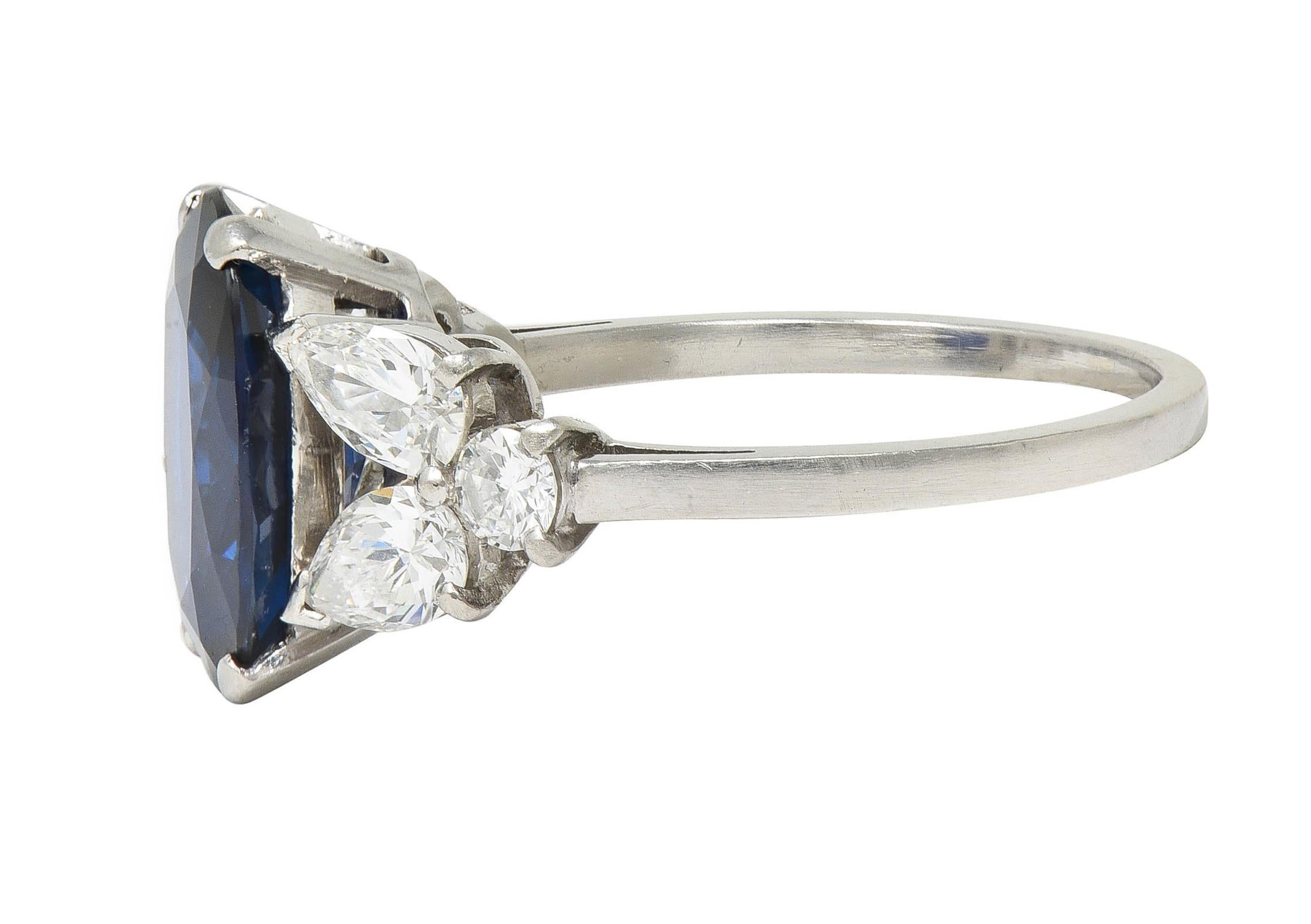 Women's or Men's Mid-Century 5.60 CTW Sapphire Diamond Platinum Vintage Cluster Ring