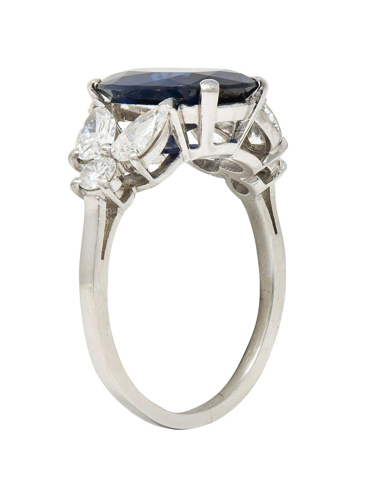 Mid-Century 5.60 CTW Sapphire Diamond Platinum Vintage Cluster Ring 3