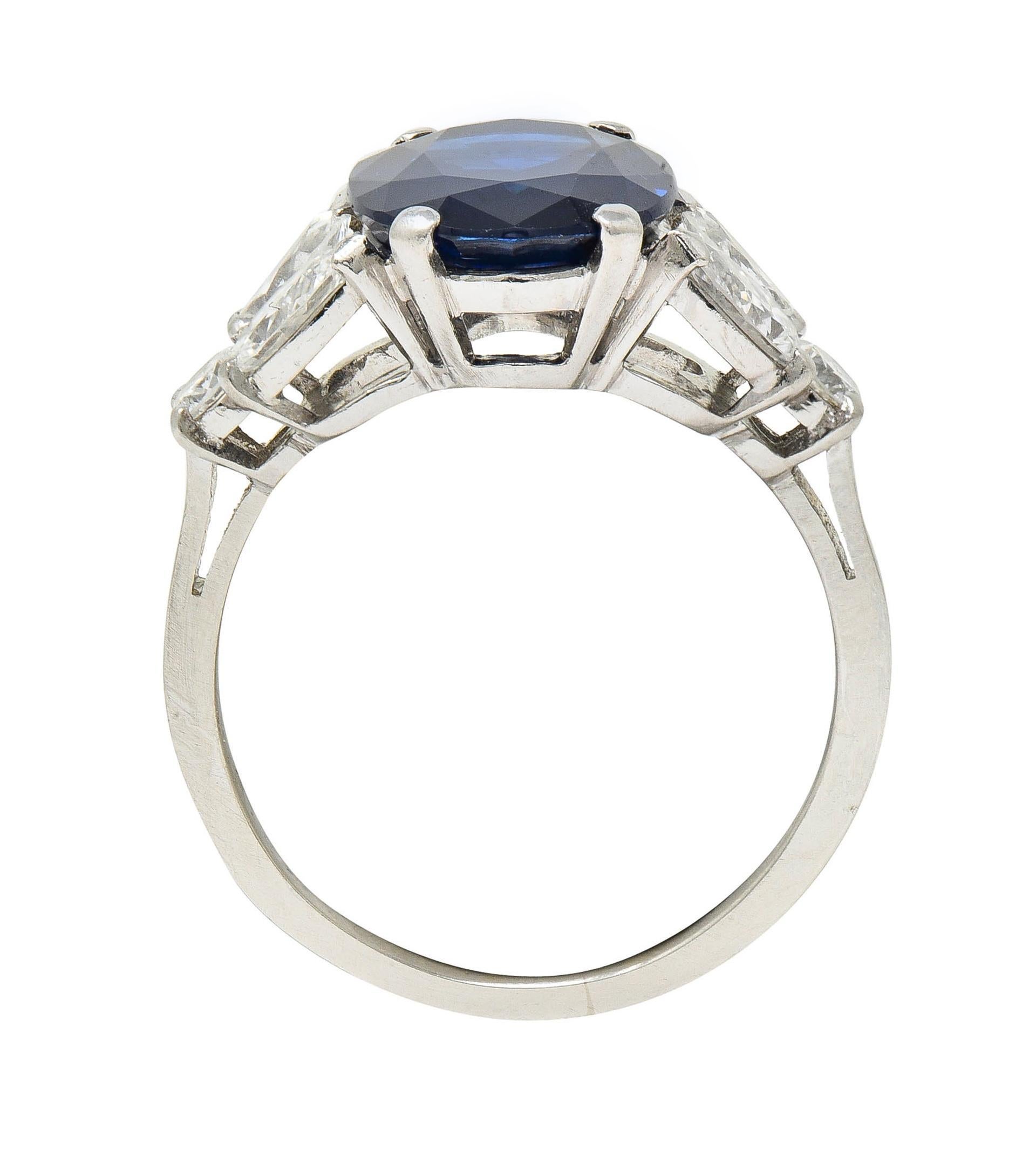 Mid-Century 5.60 CTW Sapphire Diamond Platinum Vintage Cluster Ring 4