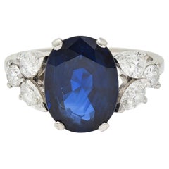 Mid-Century 5.60 CTW Sapphire Diamond Platinum Vintage Cluster Ring