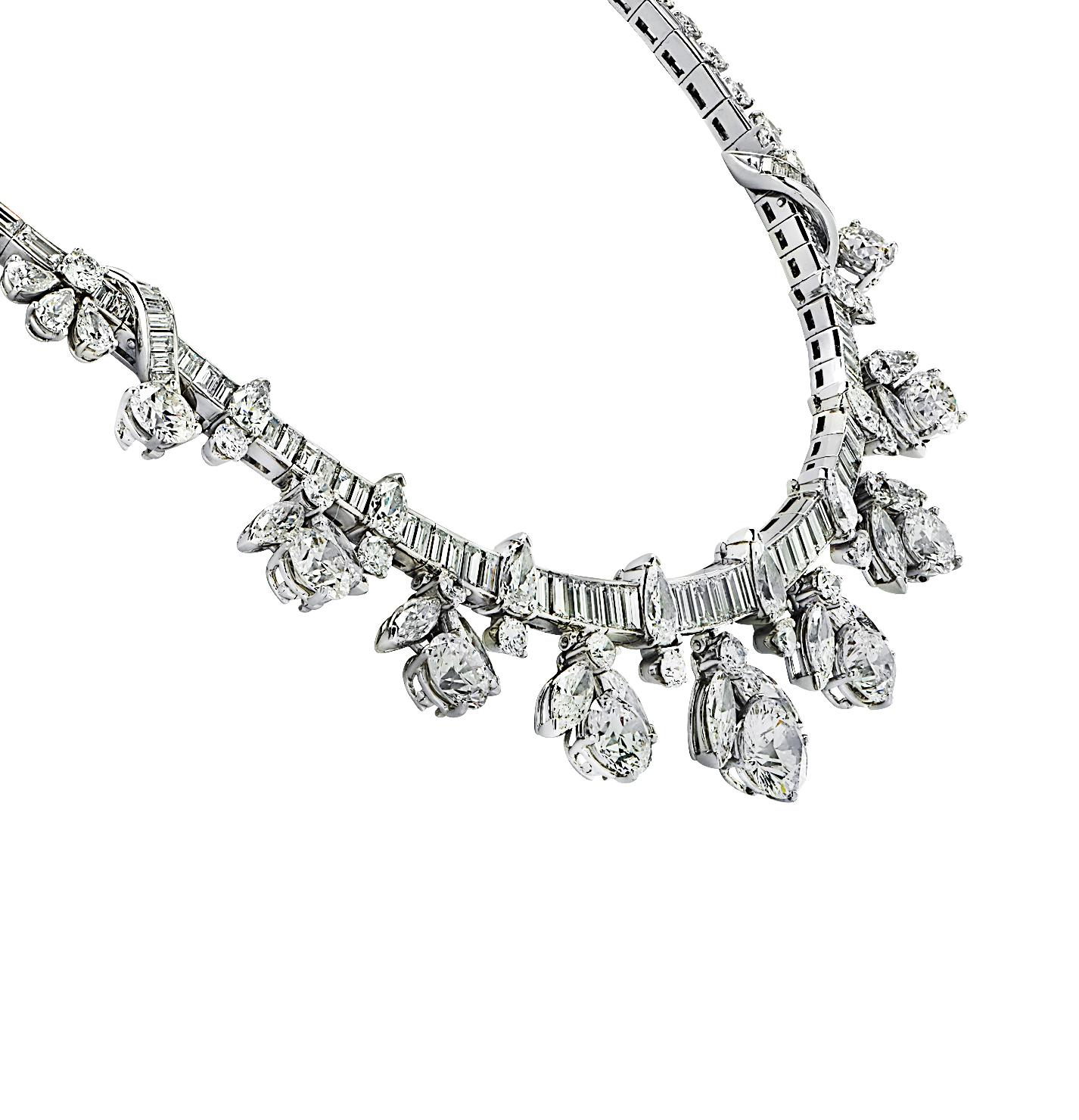 Halskette mit 56,50 Karat Diamant-Cluster aus der Mitte des Jahrhunderts (Alteuropäischer Schliff)
