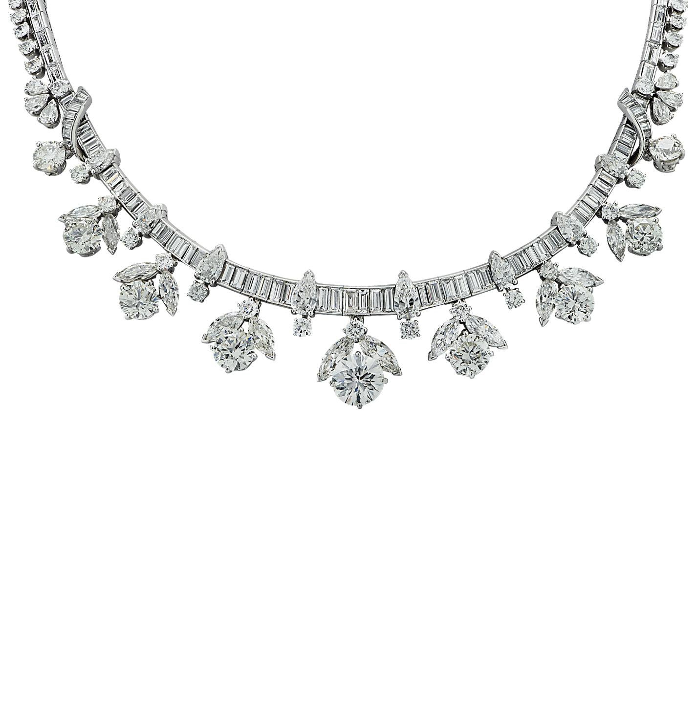 Mid-Century 56.50 Carat Diamond Cluster Necklace In Excellent Condition In Miami, FL