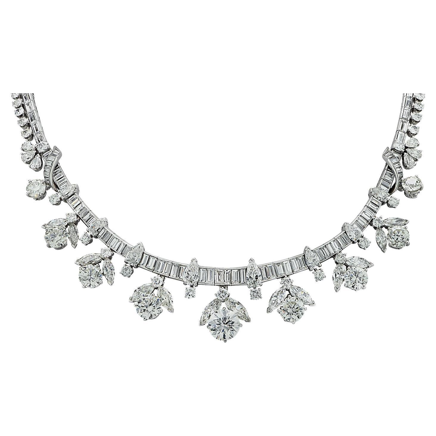 Mid-Century 56.50 Carat Diamond Cluster Necklace