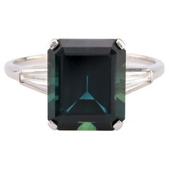 Platinring mit 5.8 Karat Saphir und Diamant aus der Mitte des Jahrhunderts