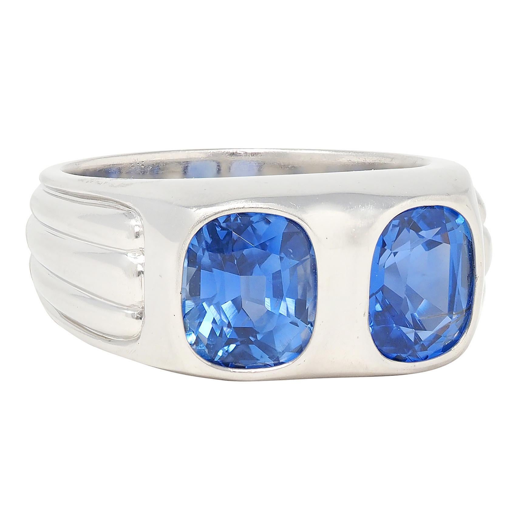 De las mujeres Medio Siglo 5.87 CTW Sin Calor Zafiro de Ceilán Platino Vintage Dos Piedras Anillo AGL en venta