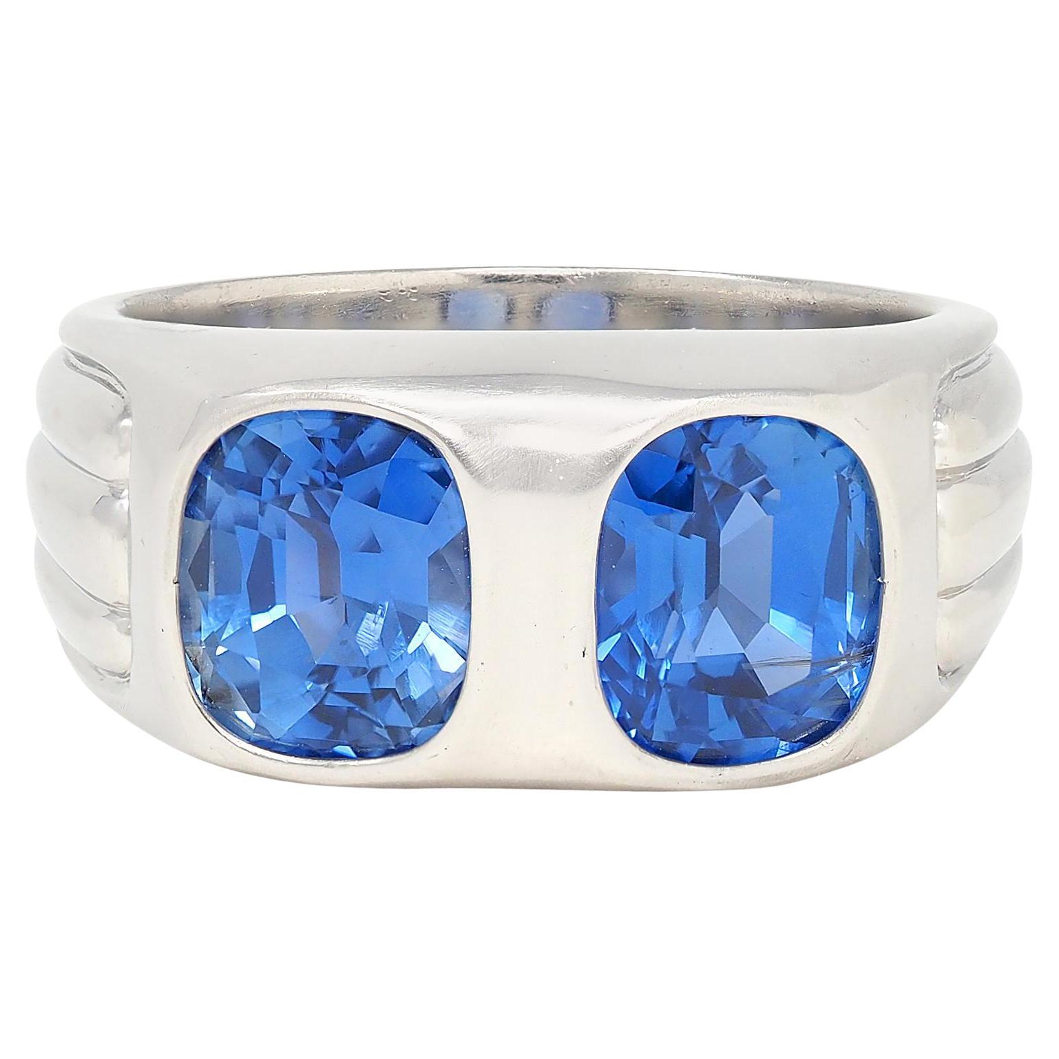 Mid-Century 5.87 CTW No Heat Ceylon Sapphire Platinum Vintage Two Stone Ring AGL (bague à deux pierres)