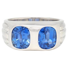 Mid-Century 5.87 CTW No Heat Ceylon Sapphire Platinum Vintage Two Stone Ring AGL