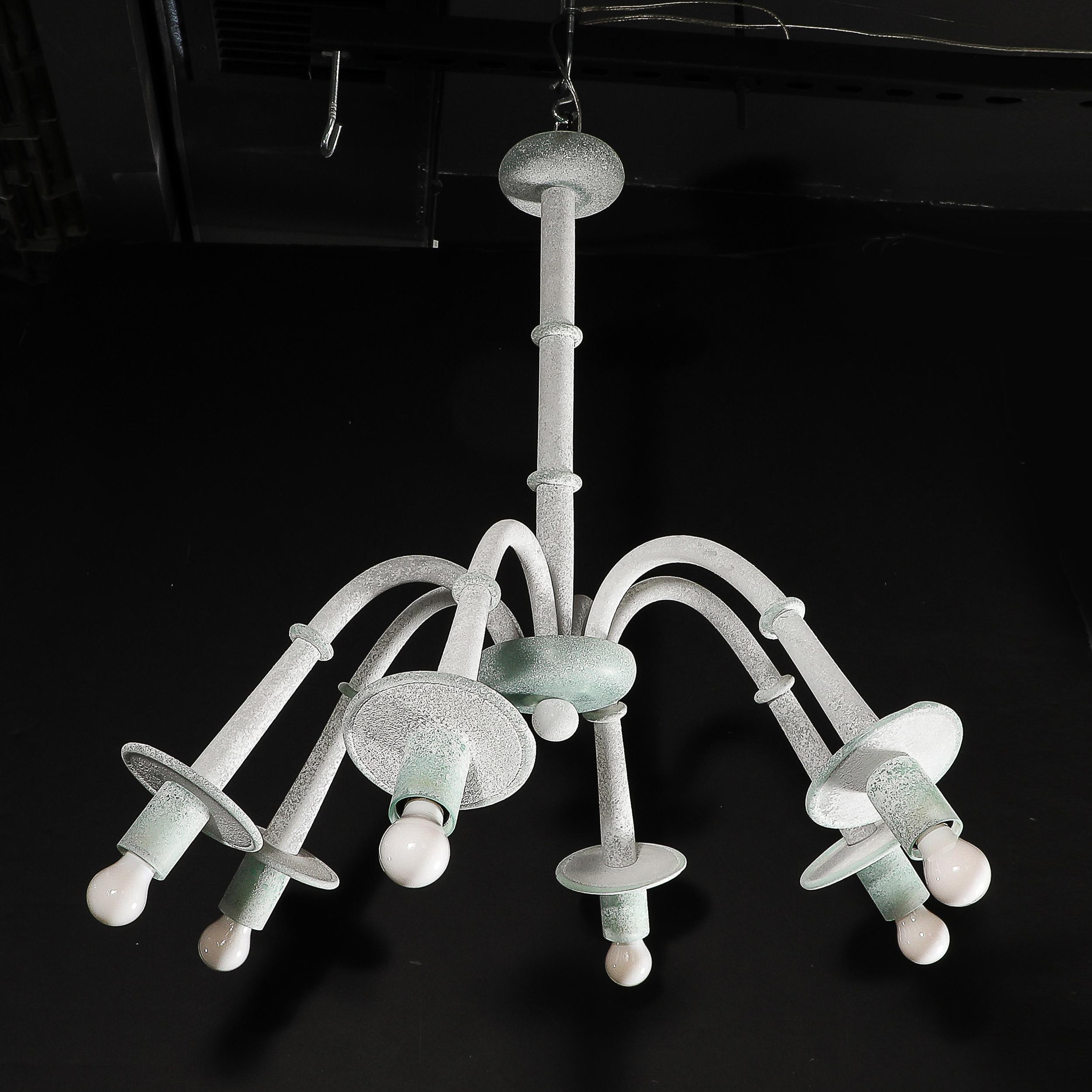 Mid-Century 6-Arm Handblown White & Jade Murano Scavo Glass Chandelier by Seguso For Sale 6