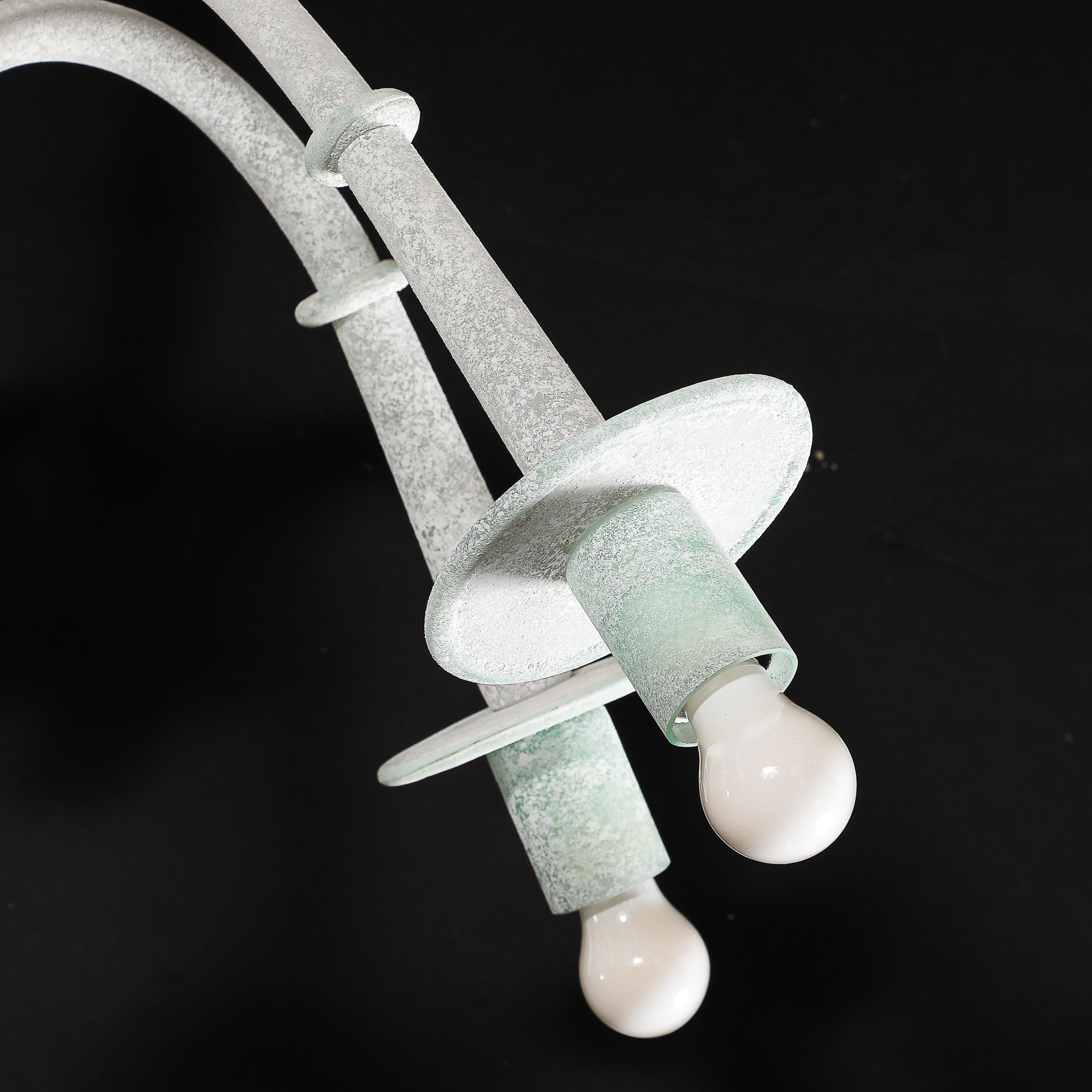 Mid-Century 6-Arm Handblown White & Jade Murano Scavo Glass Chandelier by Seguso For Sale 1