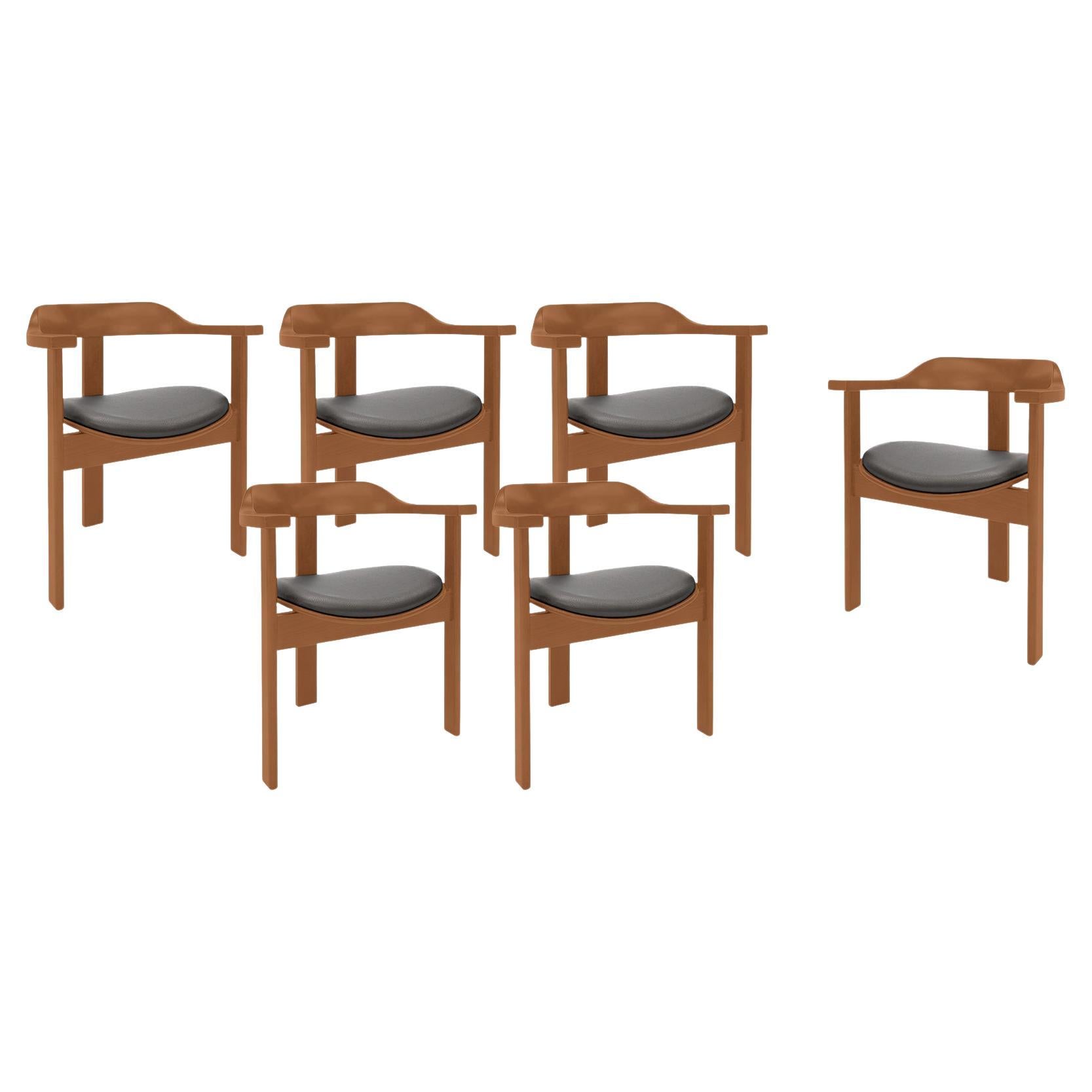 6 Haussmann-Stühle aus Kastanienholz, Robert & Trix Haussmann, Design 1964, Mitte des Jahrhunderts