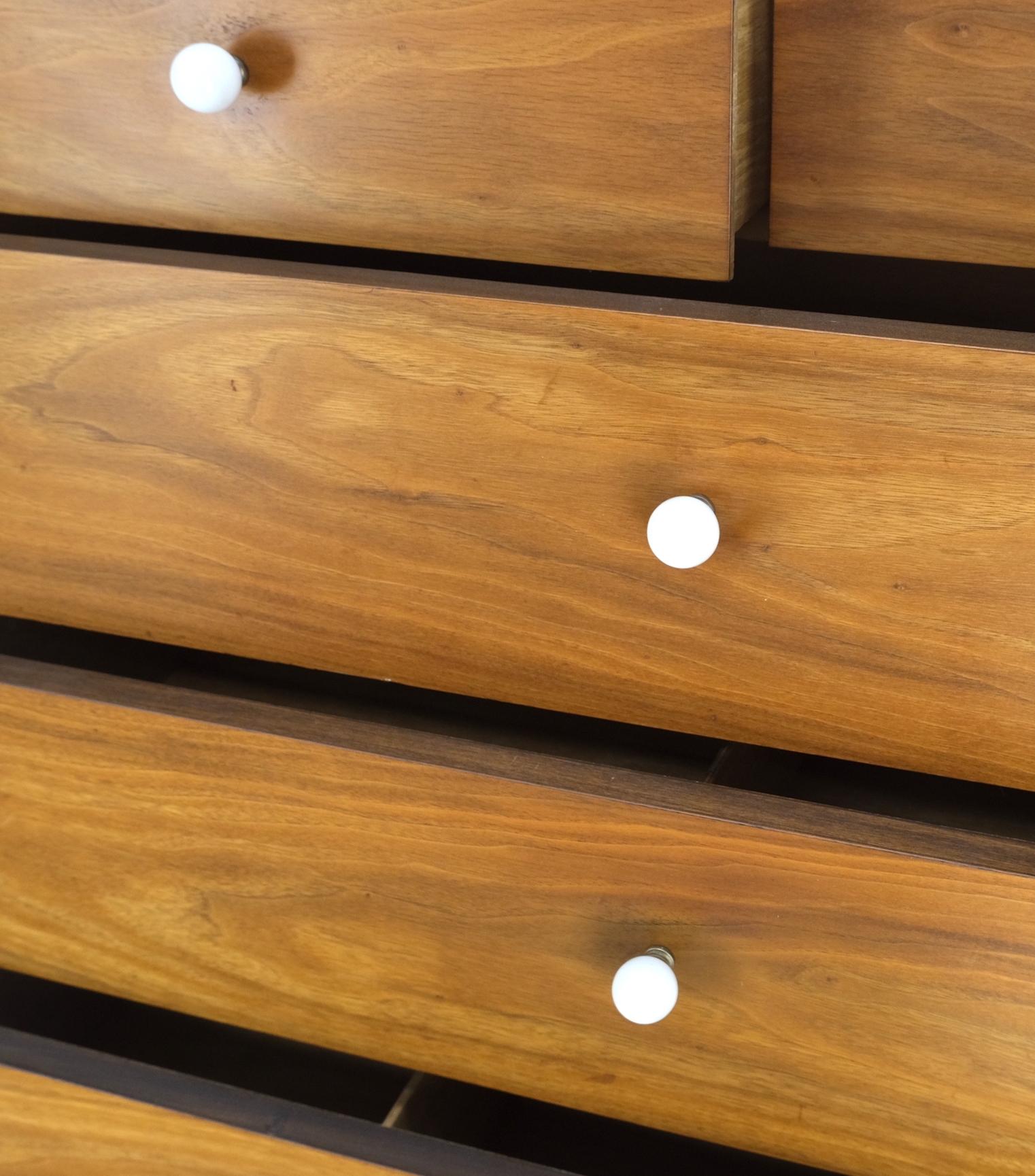 Mid century 6 drawers walnut high chest dresser W/ Porcelain ball pulls mint!