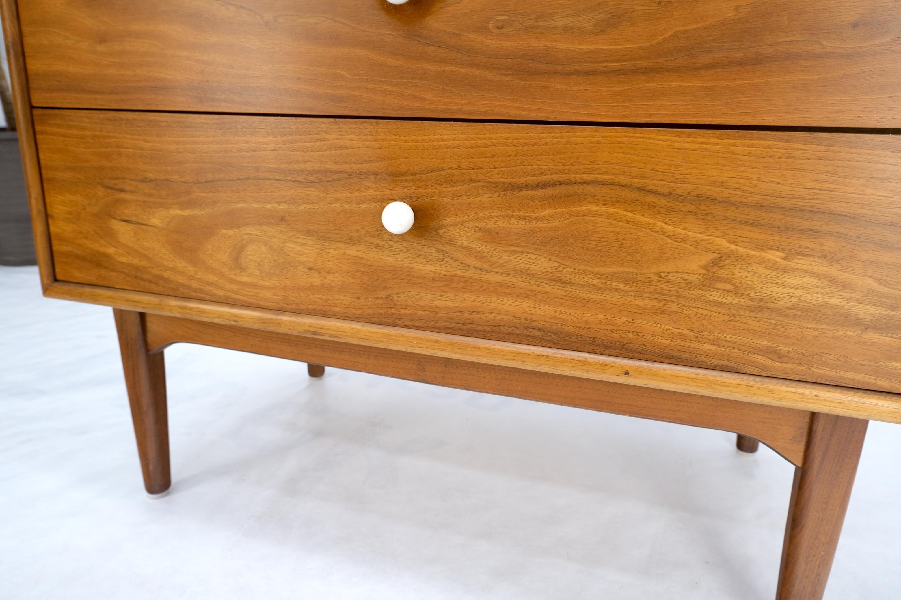 Lacquered Mid Century 6 Drawers Walnut High Chest Dresser W/ Porcelain Ball Pulls Mint! For Sale