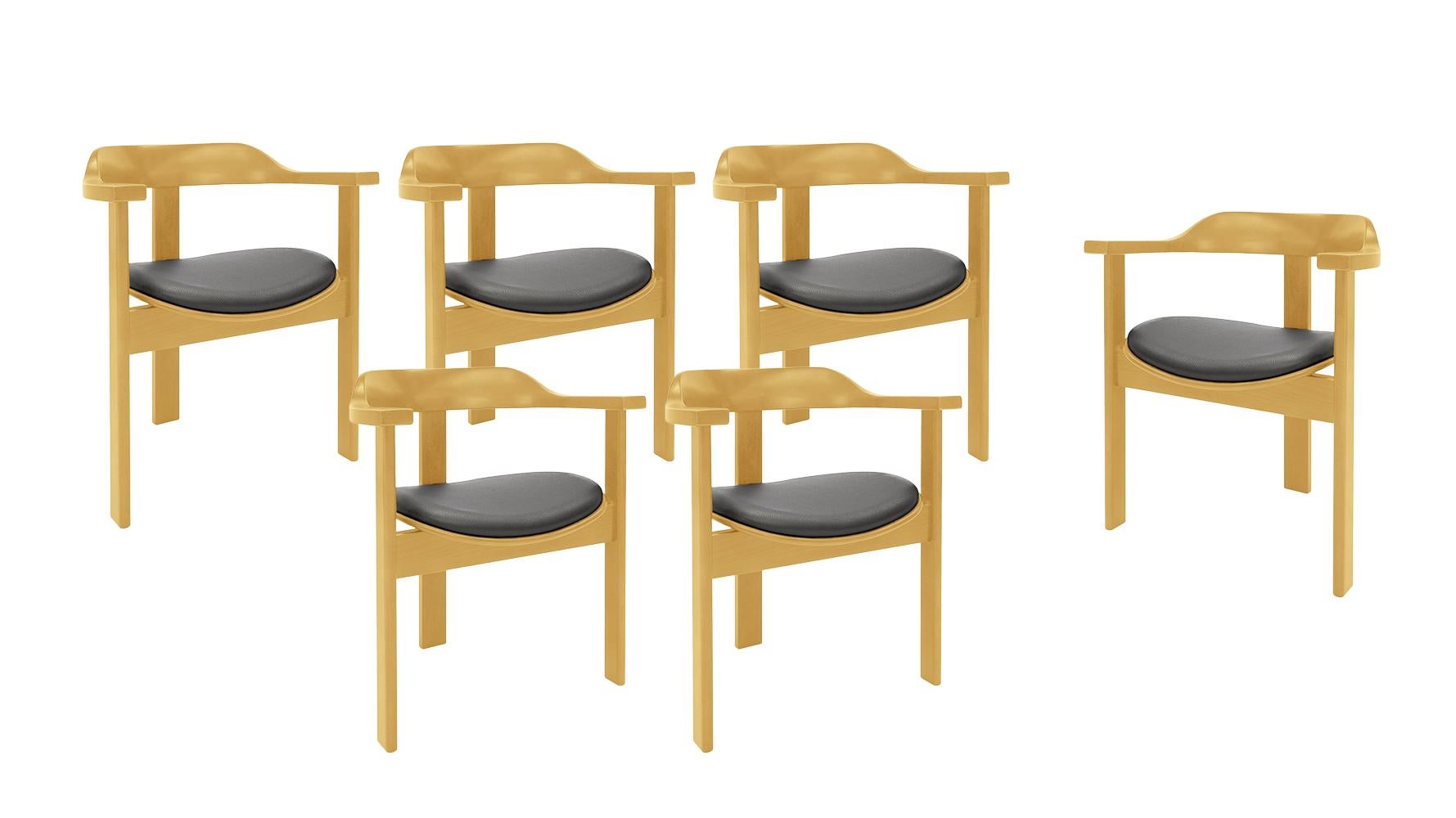 Mid Century 6 Golden Beech Haussmann Chair, Robert & Trix Haussmann, Design 1964