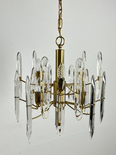 Mid-Century 6-Light Brass And Crystal Chandelier Attributed To Sciolari 1960s