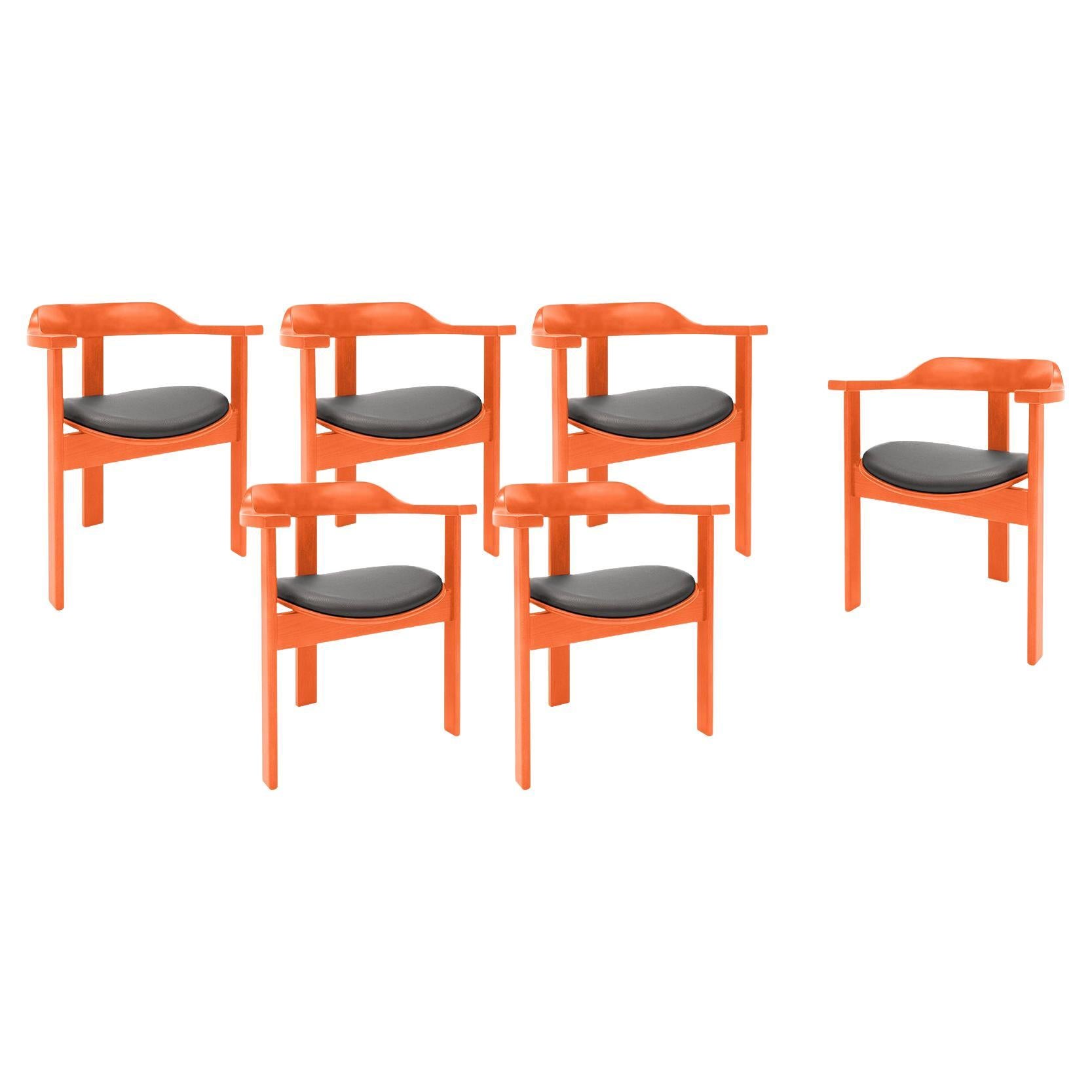 Mid Century 6 Orange Haussmann Armchairs, Robert & Trix Haussmann, Design 1964 For Sale