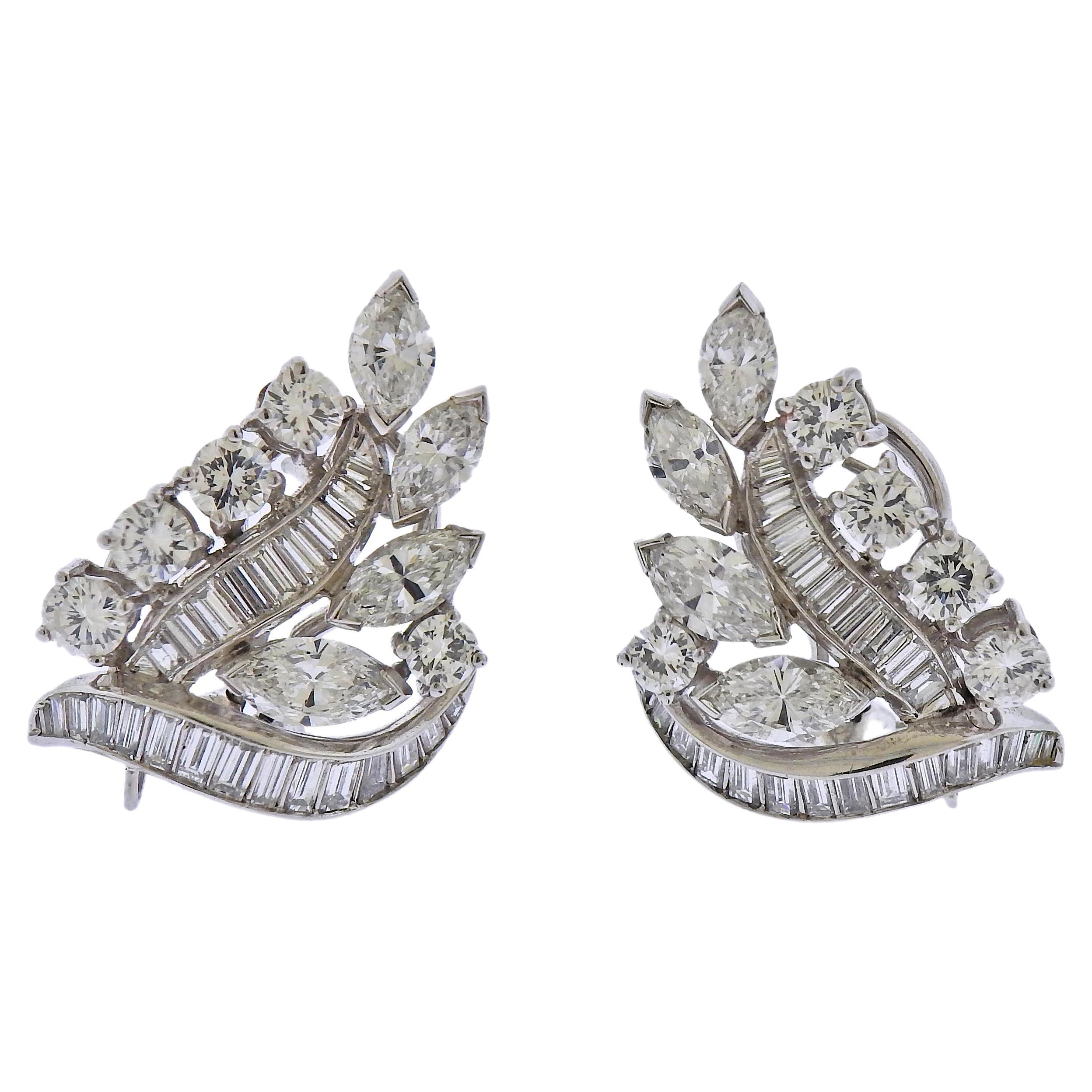 Mid Century 6.00 Carat Diamond Platinum Earrings
