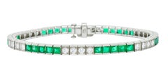 Midcentury 6.06 Carat Diamond Emerald Platinum Unisex Tennis Line Bracelet