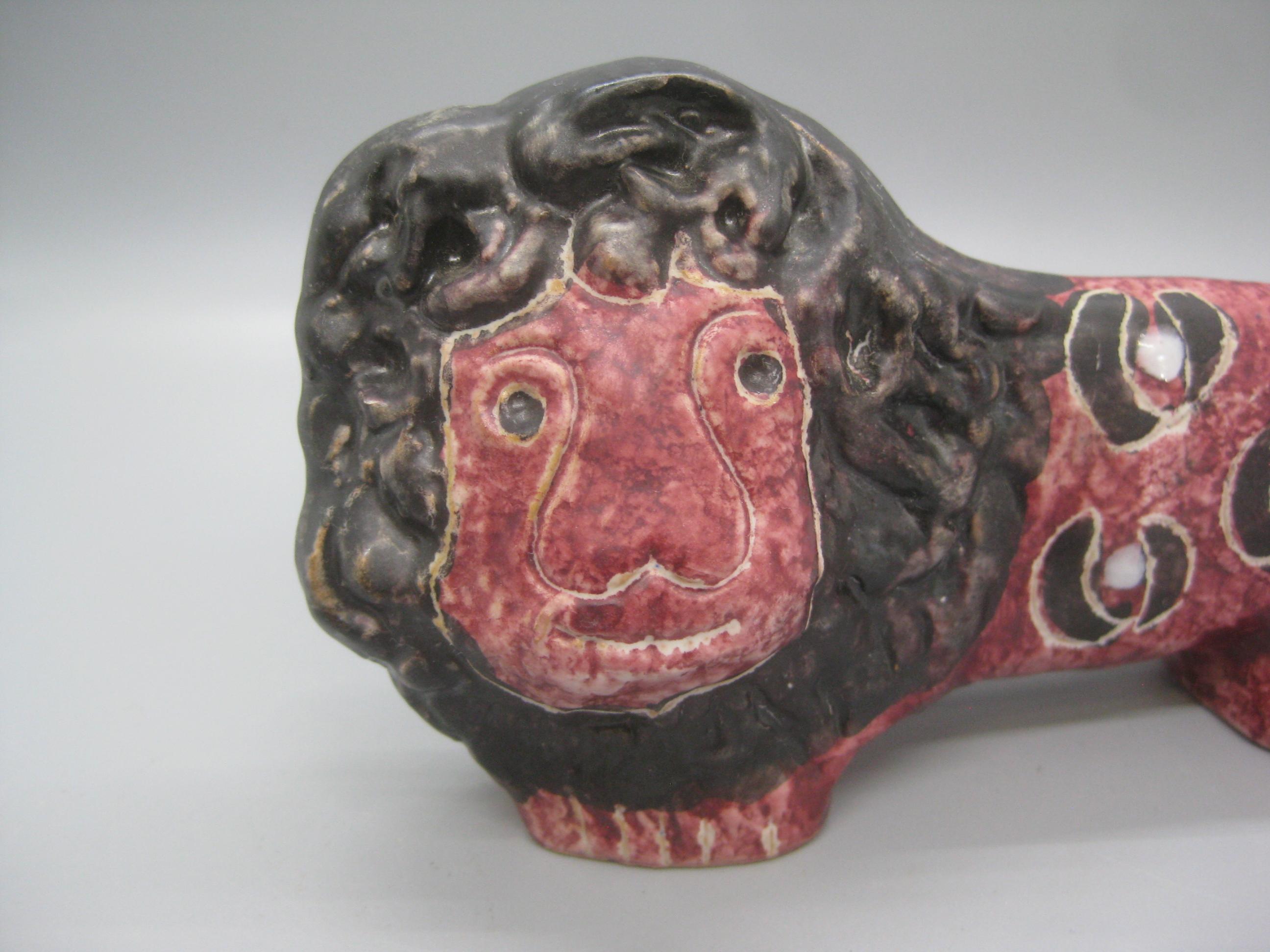 Sculpture de lion en poterie d'art italienne du milieu du siècle dernier d'Aldo Londi Bitossi, Italie en vente 3
