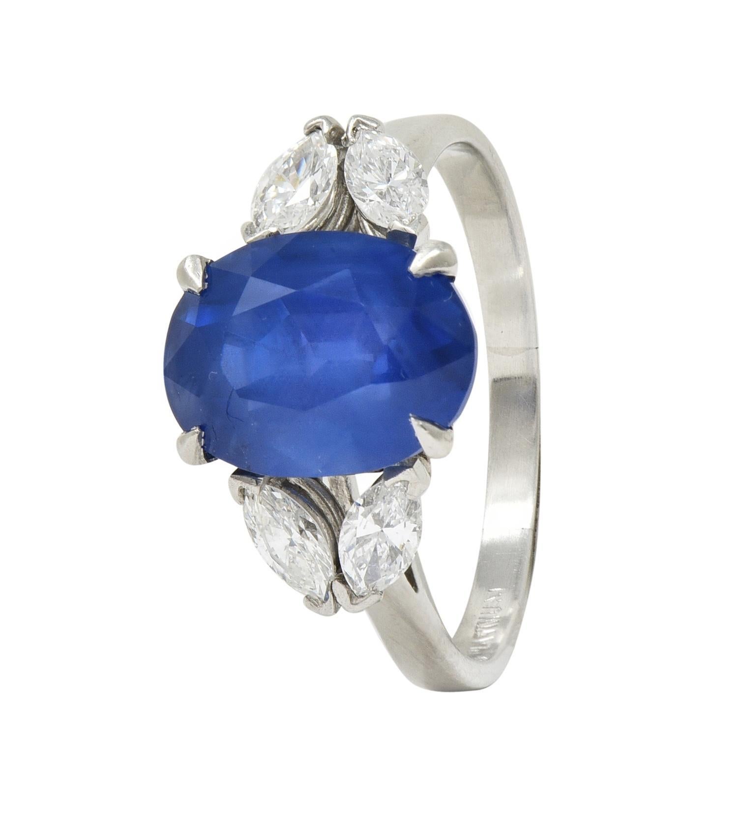 Mid-Century 6.12 CTW No Heat Burma Sapphire Diamond Platinum Five Stone Ring GIA For Sale 8